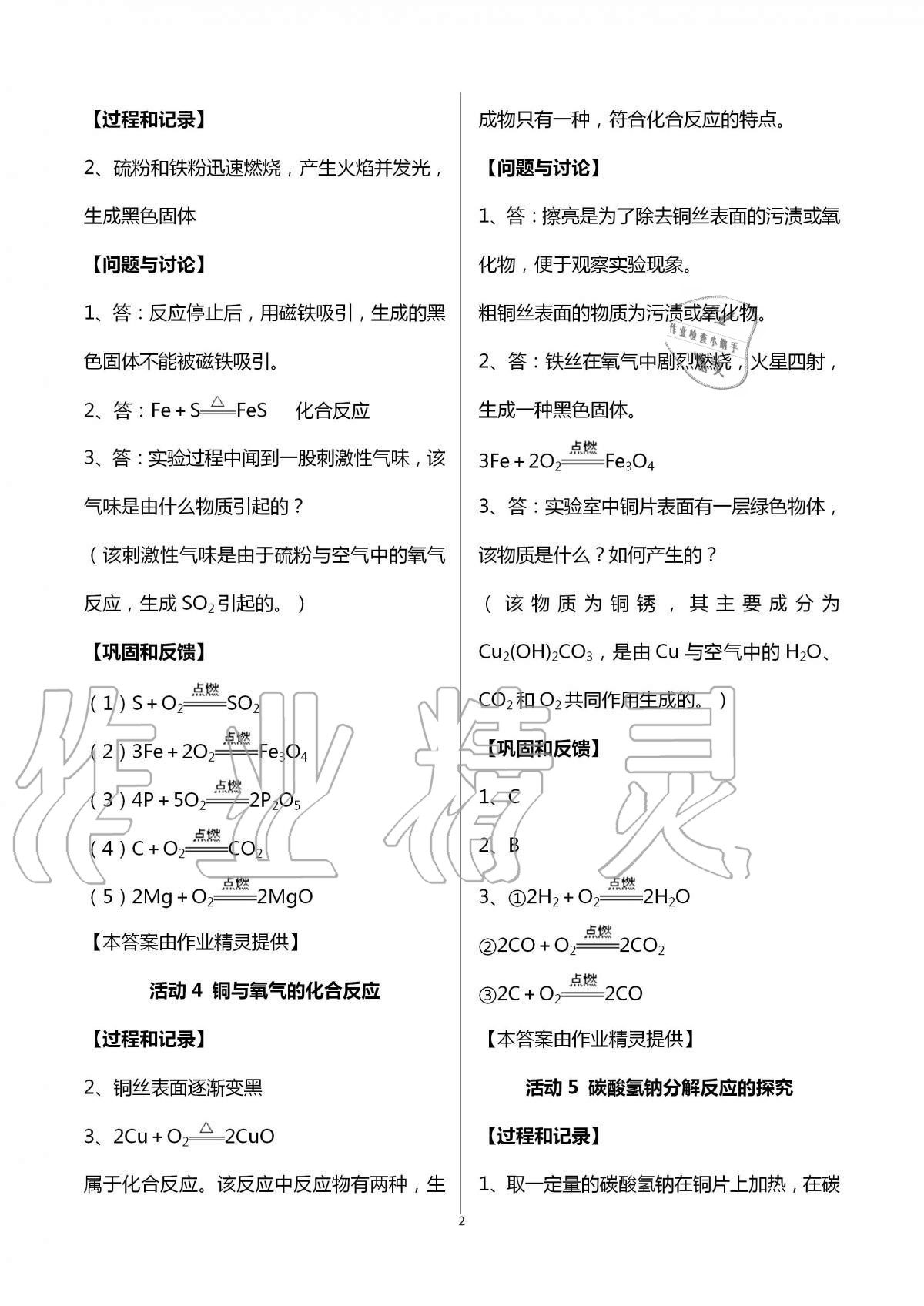 2020年實(shí)驗(yàn)活動(dòng)練習(xí)冊(cè)九年級(jí)科學(xué)上冊(cè)華師大版 第2頁