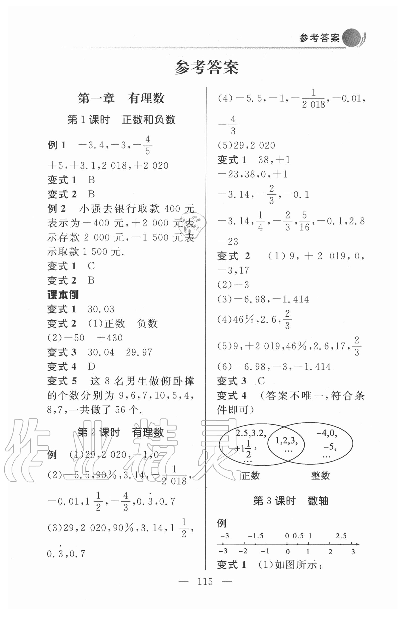 2020年初中數學例題變式訓練七年級上冊人教版 第1頁
