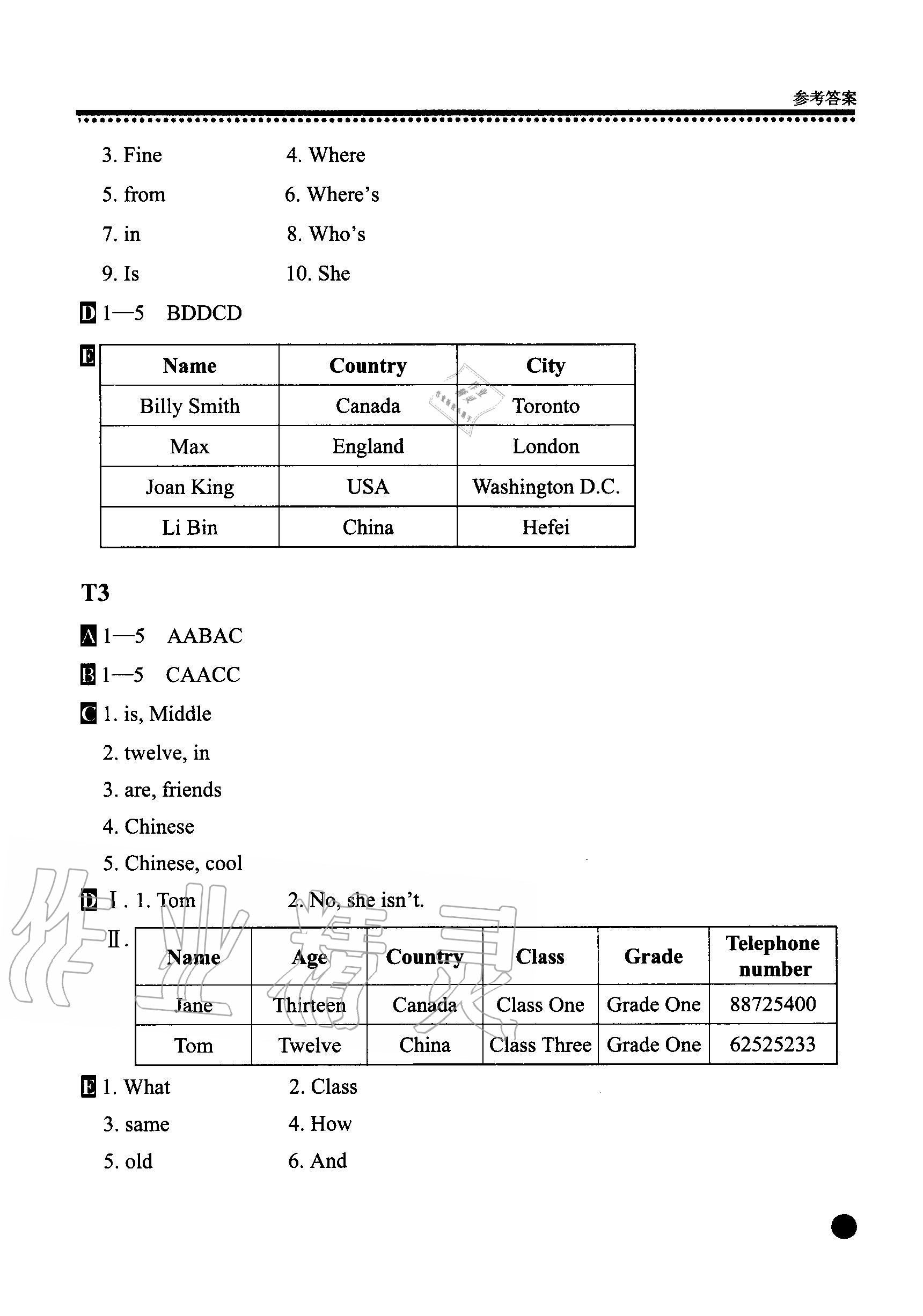 2020年新課標(biāo)英語閱讀訓(xùn)練七年級上冊 參考答案第2頁