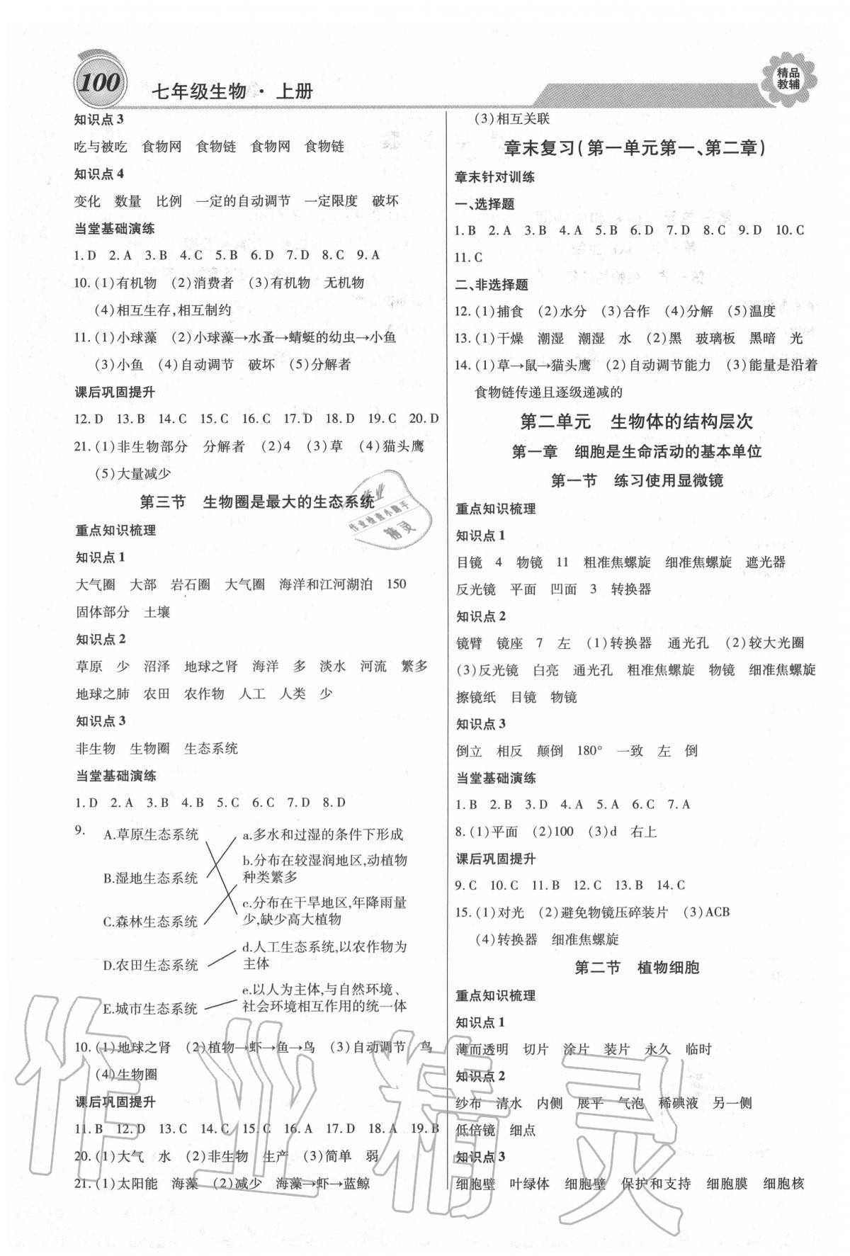 2020年練重點(diǎn)七年級(jí)生物上冊(cè)人教版 參考答案第2頁(yè)