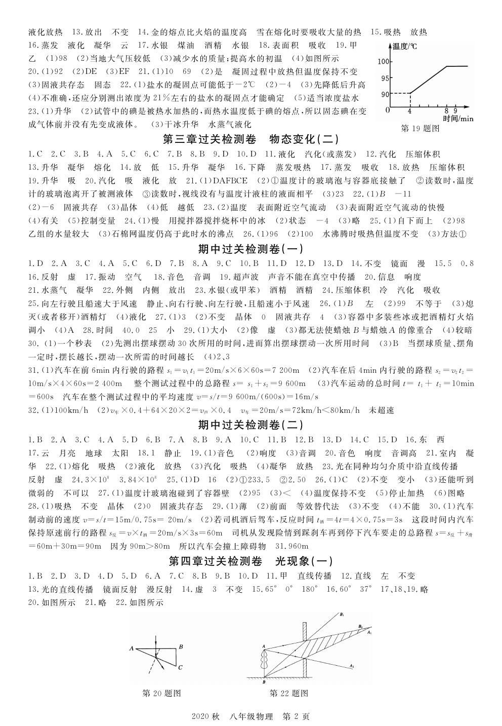 2020年100分单元过关检测荆州测试卷八年级物理上册人教版 参考答案第2页