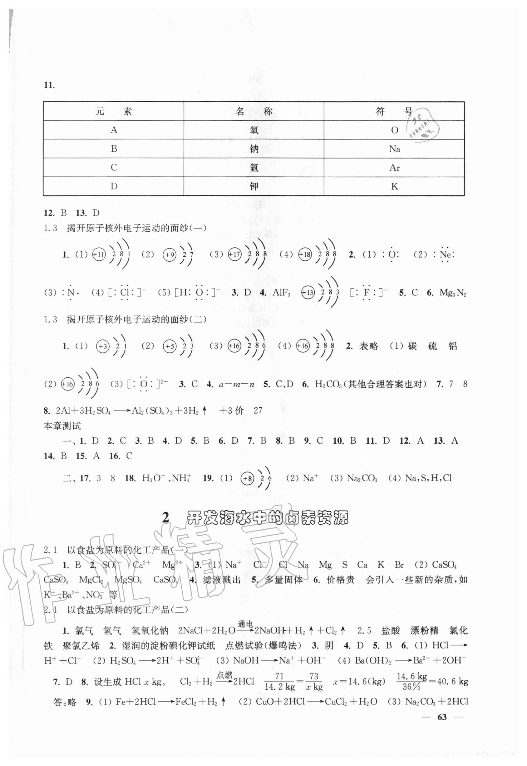 2020年化學(xué)練習(xí)部分高中一年級(jí)第一學(xué)期滬教版 參考答案第2頁(yè)