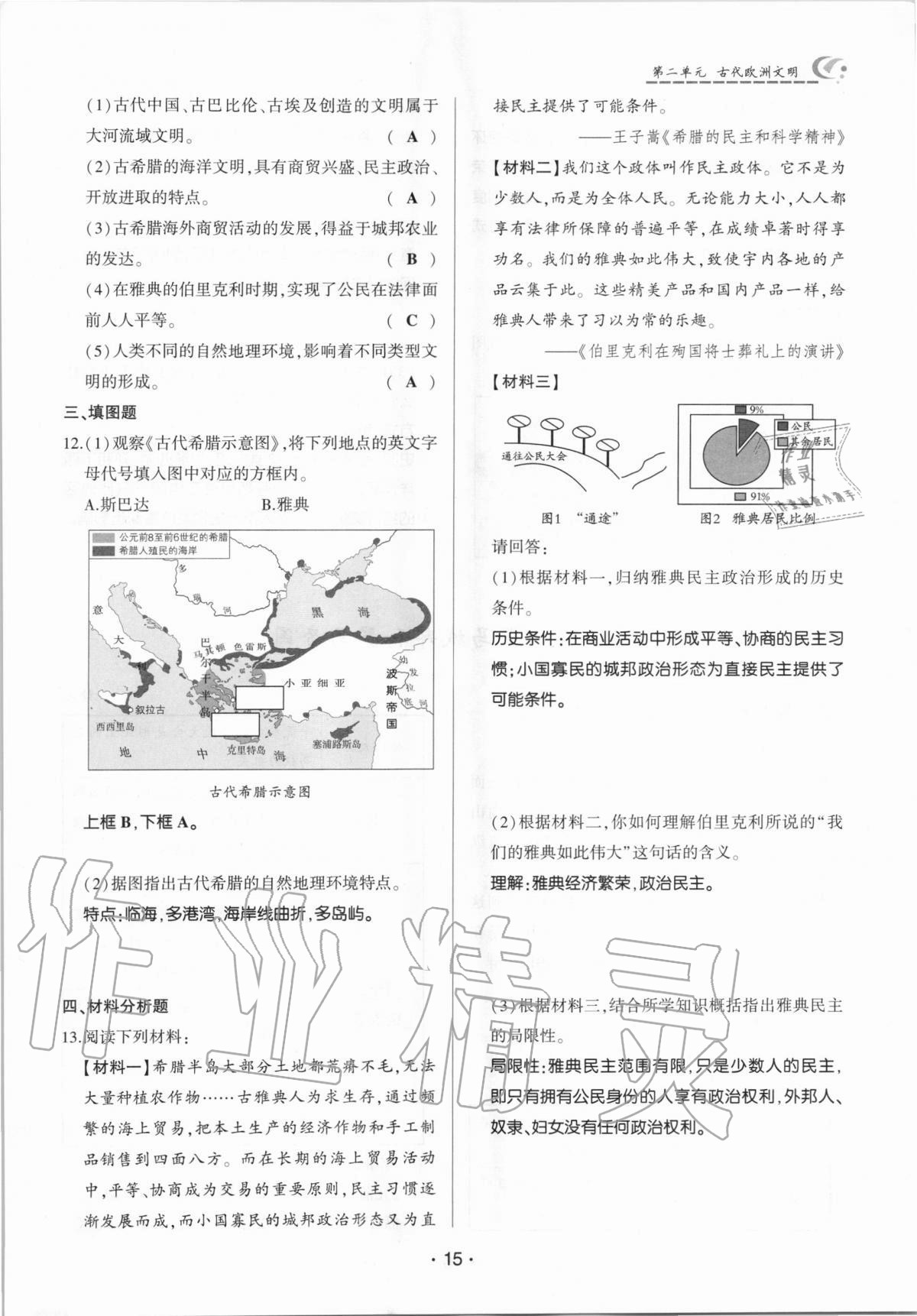2020年巔峰對決九年級歷史上冊人教版 參考答案第15頁