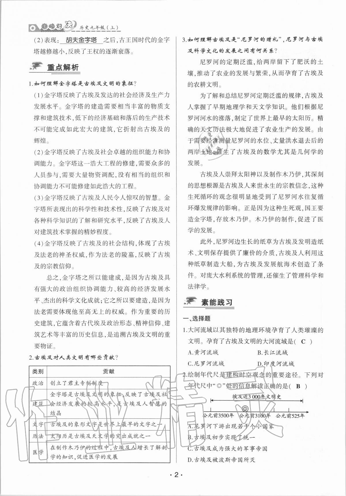 2020年巔峰對(duì)決九年級(jí)歷史上冊(cè)人教版 參考答案第2頁(yè)