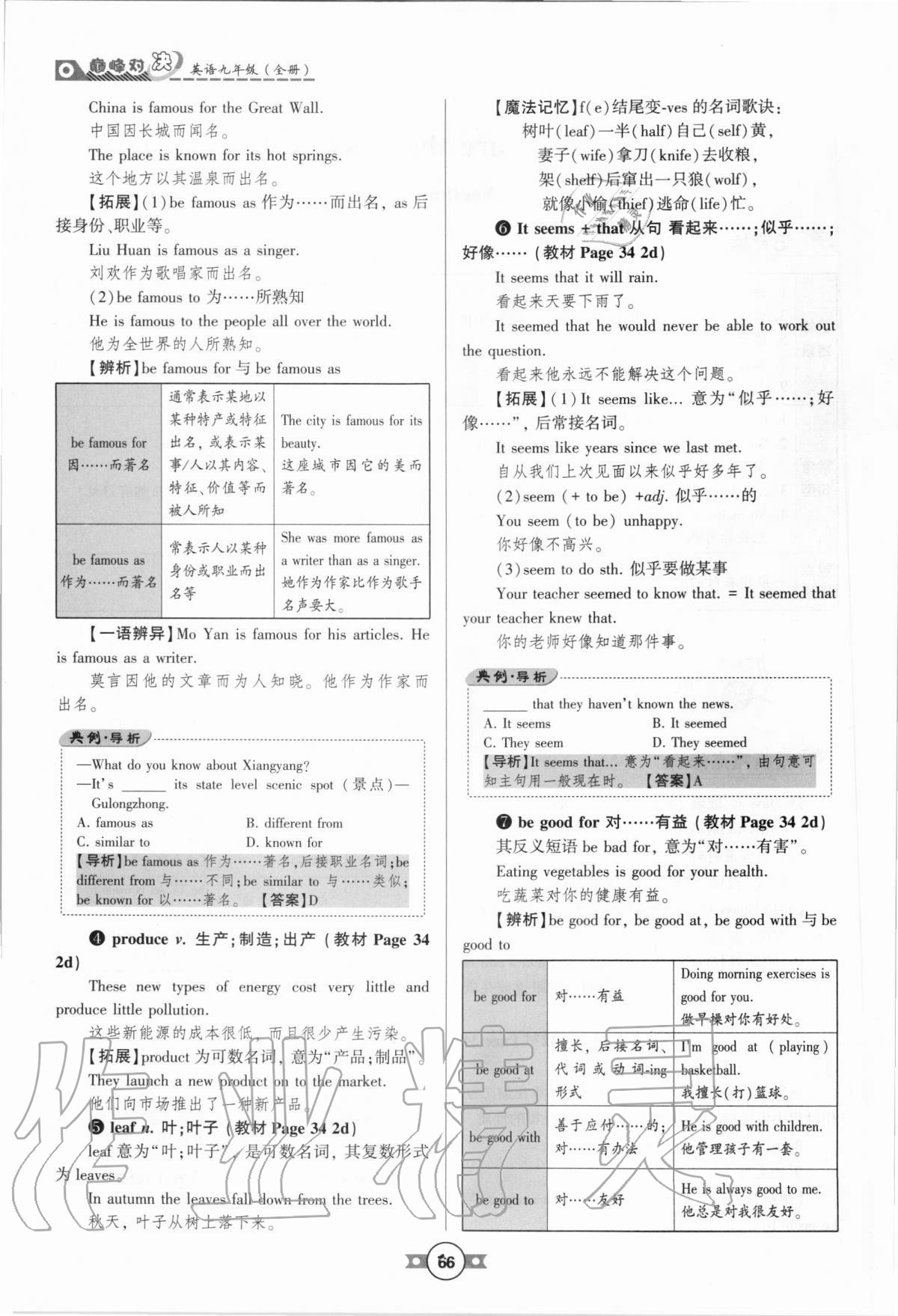 2020年巔峰對(duì)決九年級(jí)英語全一冊(cè)人教版 參考答案第66頁