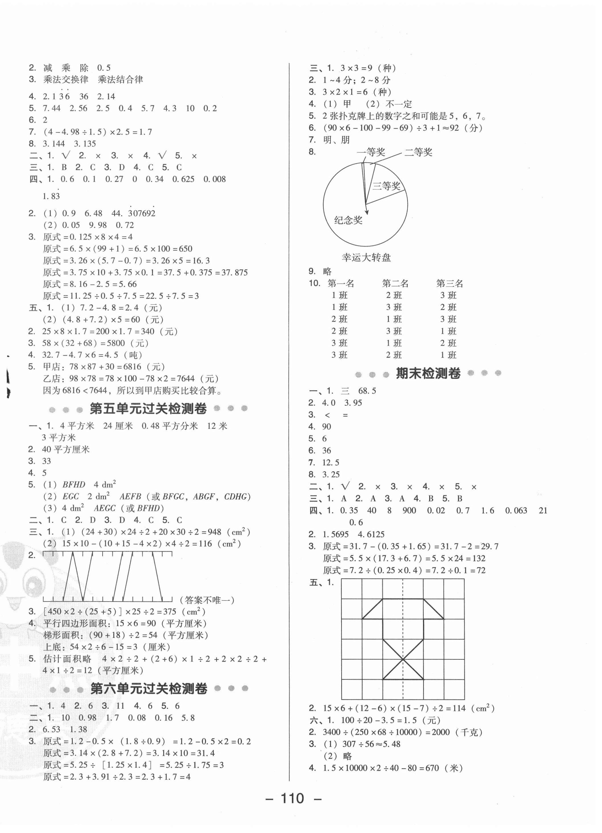 2020年综合应用创新题典中点五年级数学上册西师大版 参考答案第2页