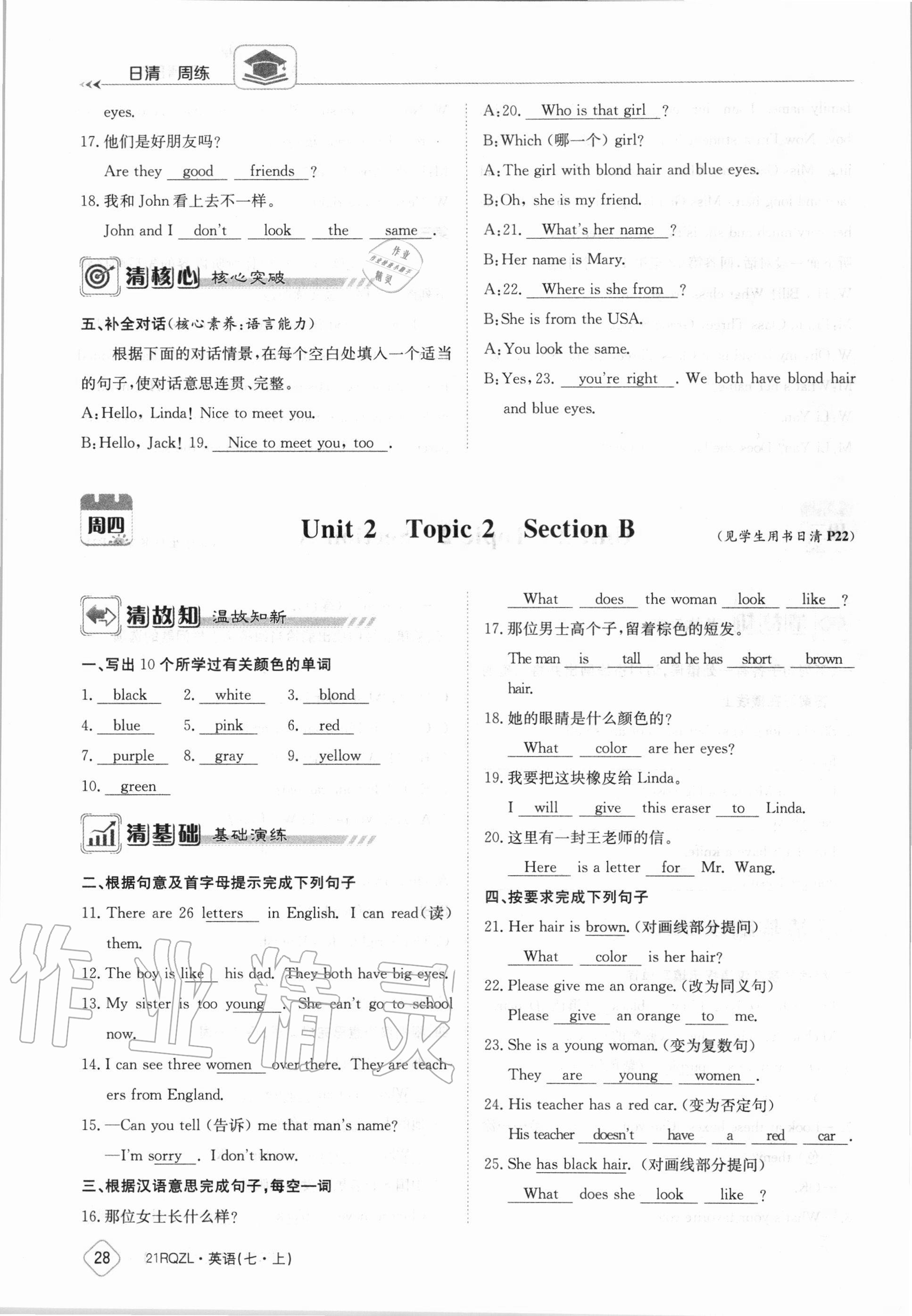 2020年日清周練七年級英語上冊仁愛版 第28頁