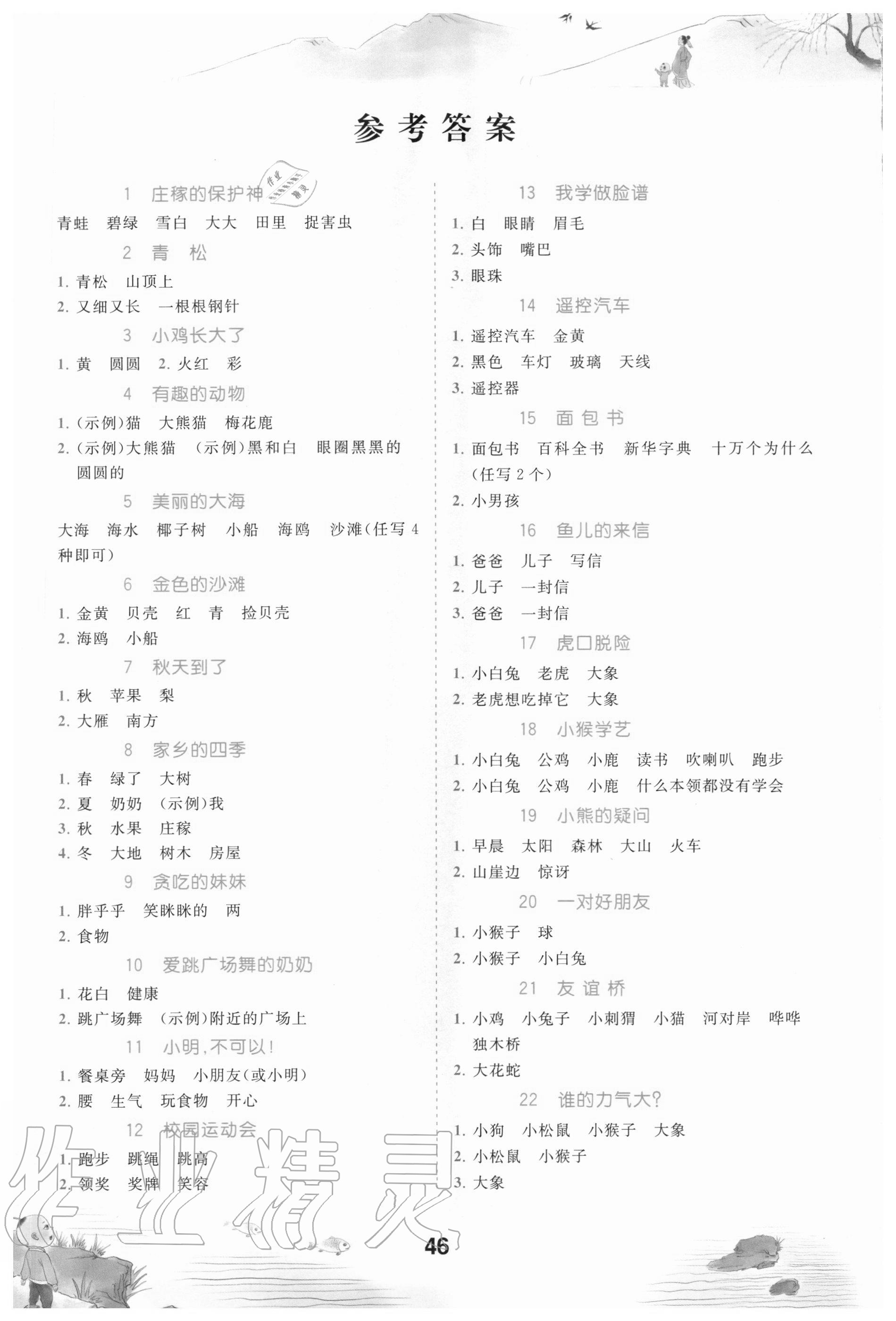 2020年乐学熊看图写话二年级上册人教版 参考答案第1页