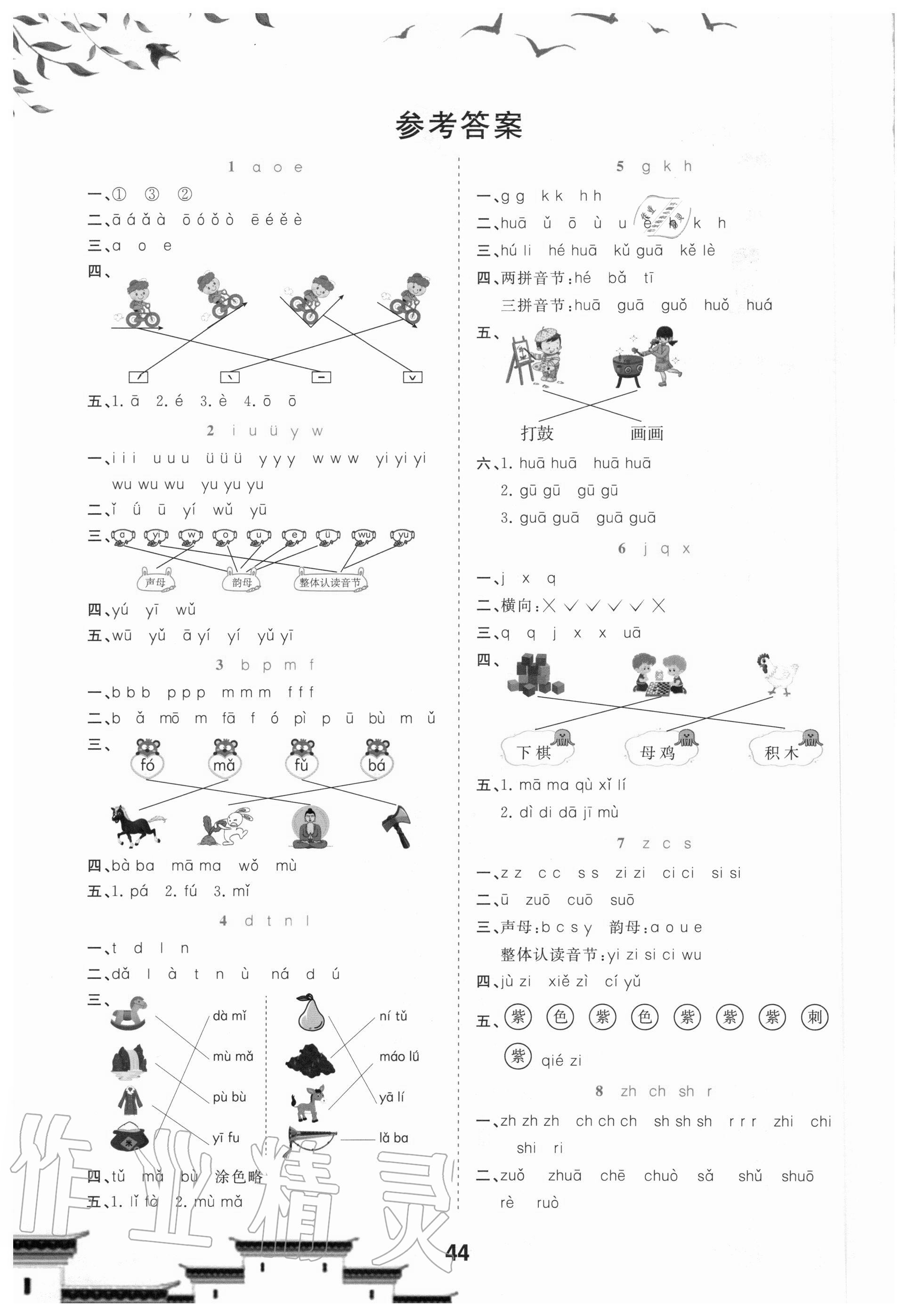 2020年樂學熊拼音手冊一年級上冊人教版 參考答案第1頁