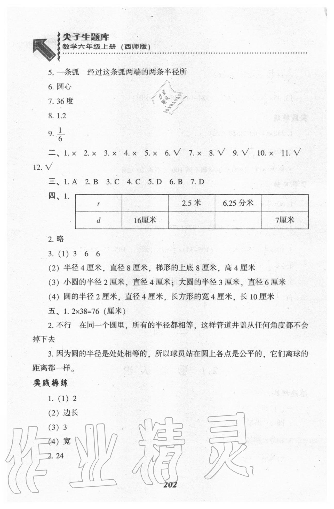 2020年尖子生题库六年级数学上册西师大版 参考答案第7页