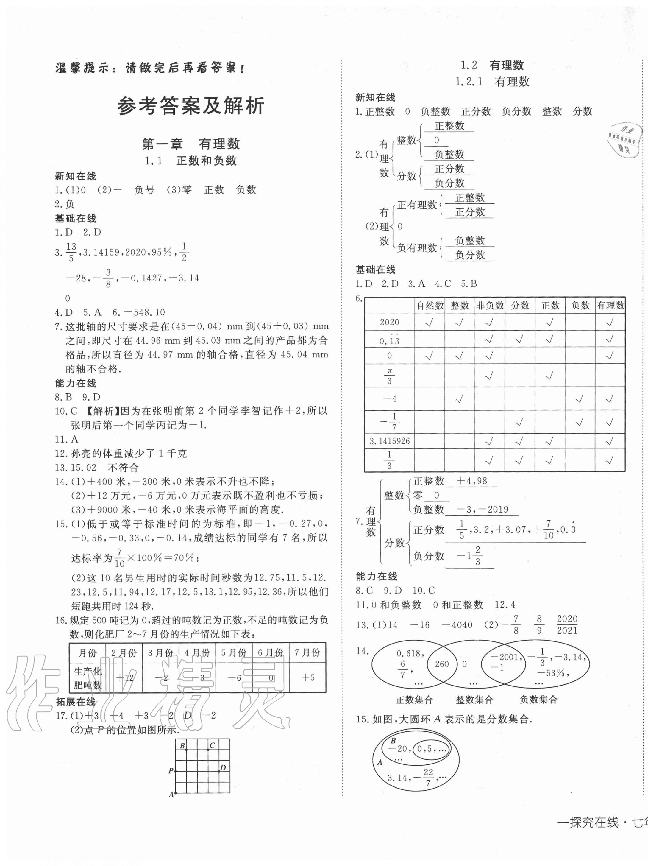 2020年探究在线高效课堂七年级数学上册人教版 第1页