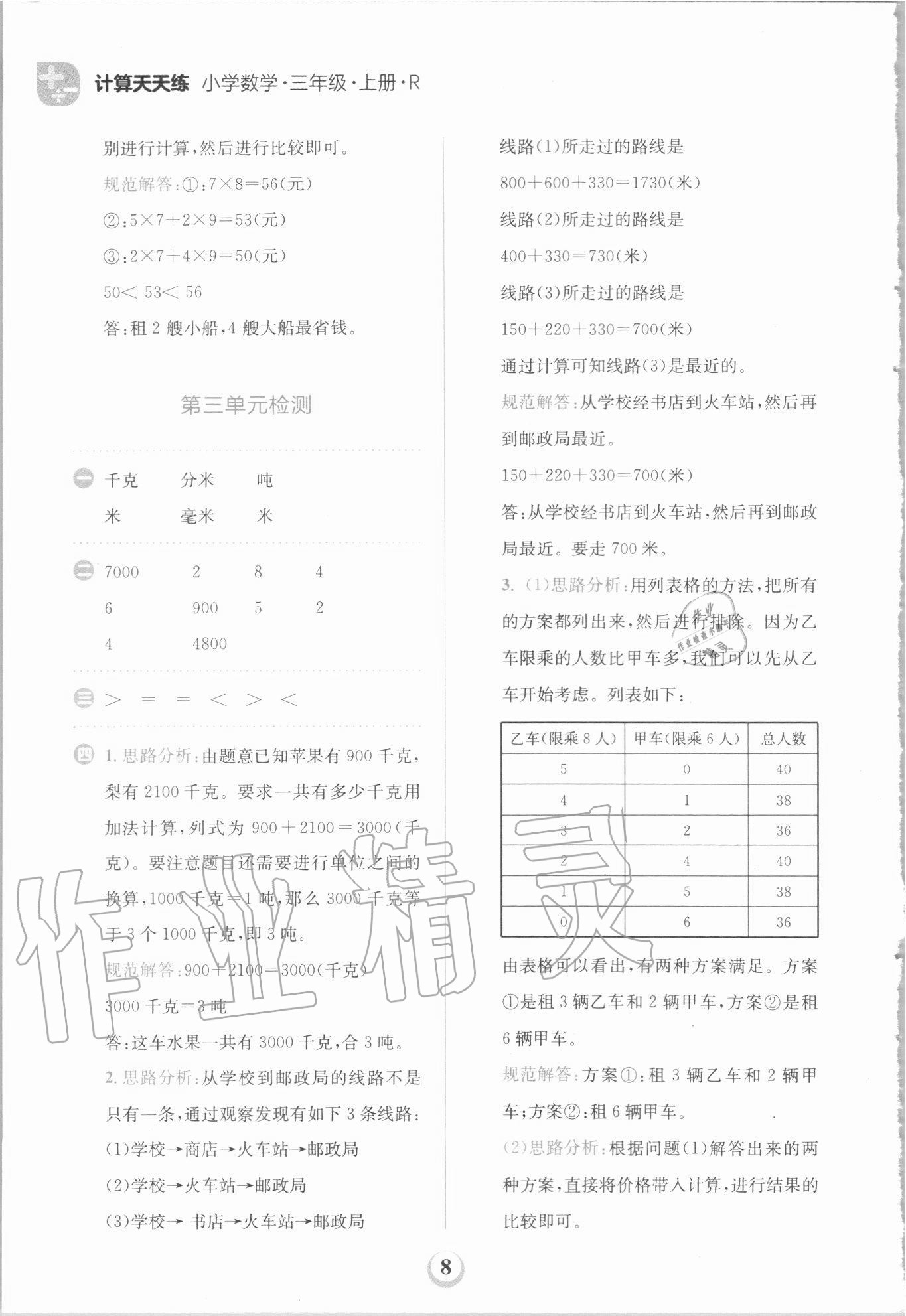 2020年金牛耳计算天天练小学数学三年级上册人教版 第8页