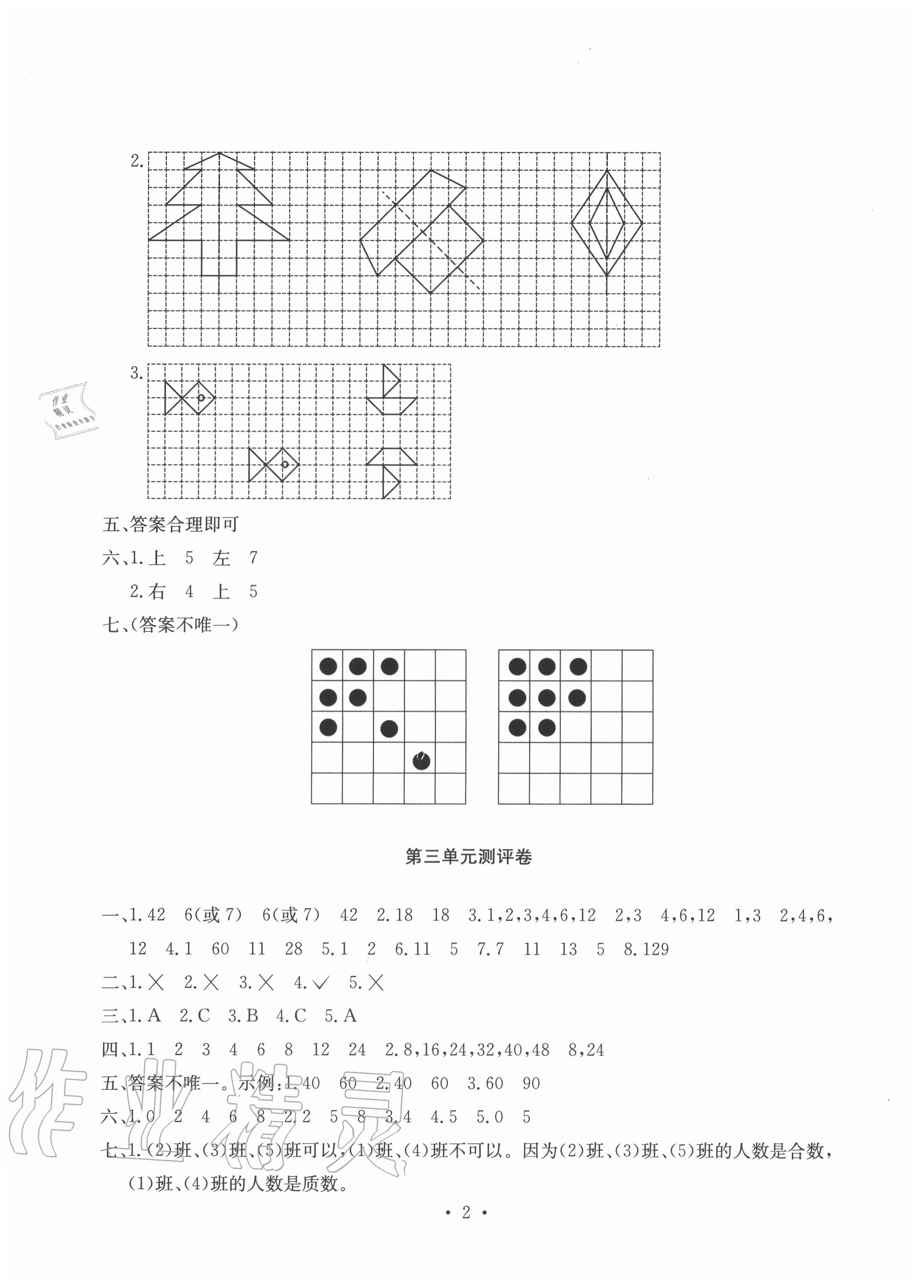 2020年大顯身手素質(zhì)教育單元測(cè)評(píng)卷五年級(jí)數(shù)學(xué)上冊(cè)北師大版A版 參考答案第2頁