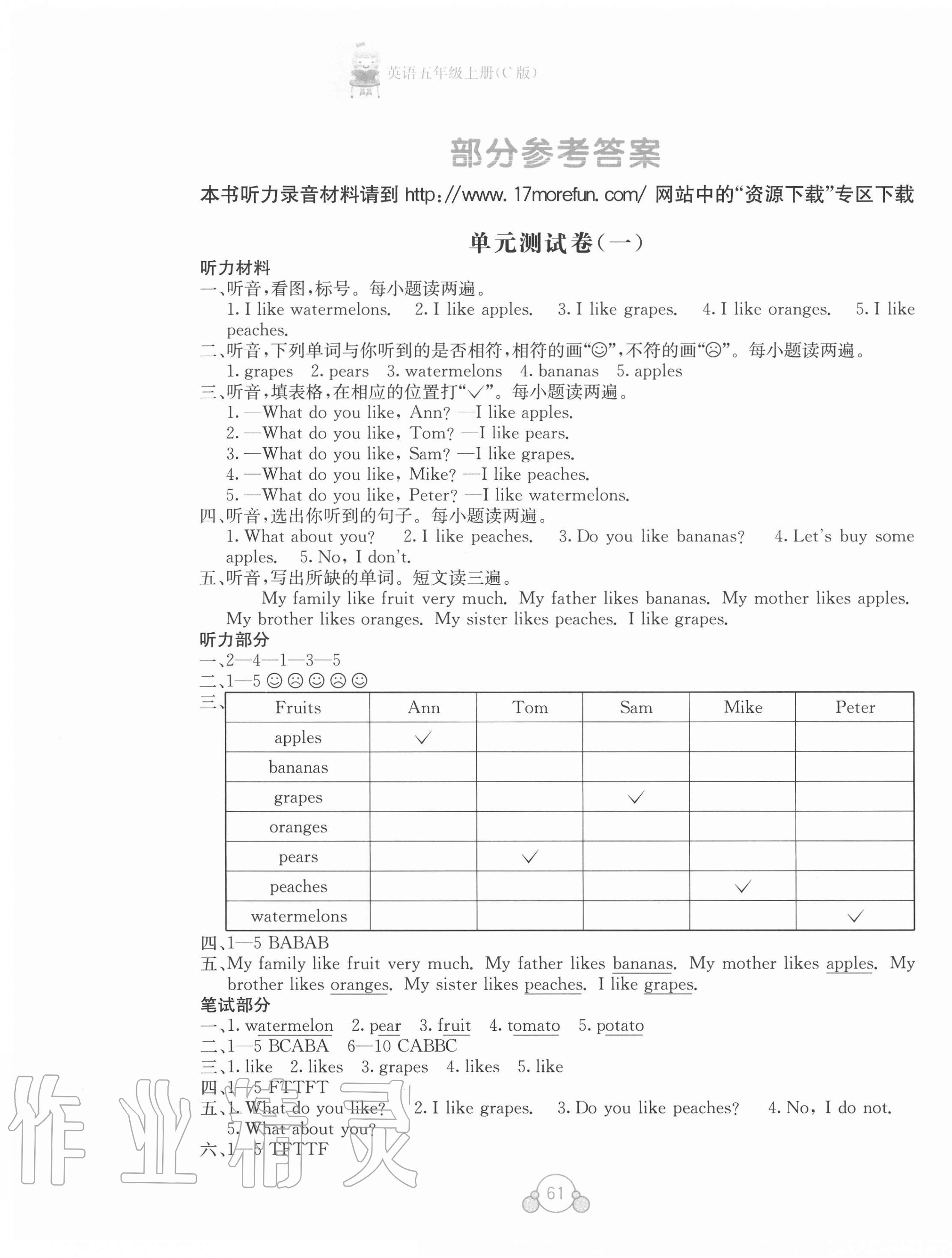 2020年自主学习能力测评单元测试五年级英语上册接力版C版 第1页