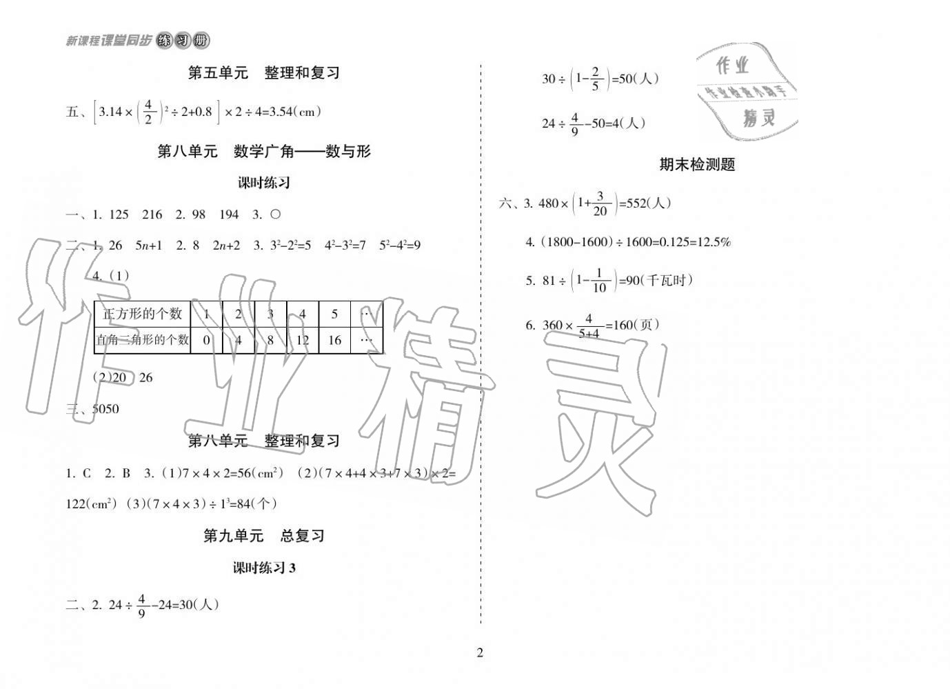 2018年新課程課堂同步練習(xí)冊(cè)六年級(jí)數(shù)學(xué)上冊(cè)人教版 參考答案第2頁(yè)