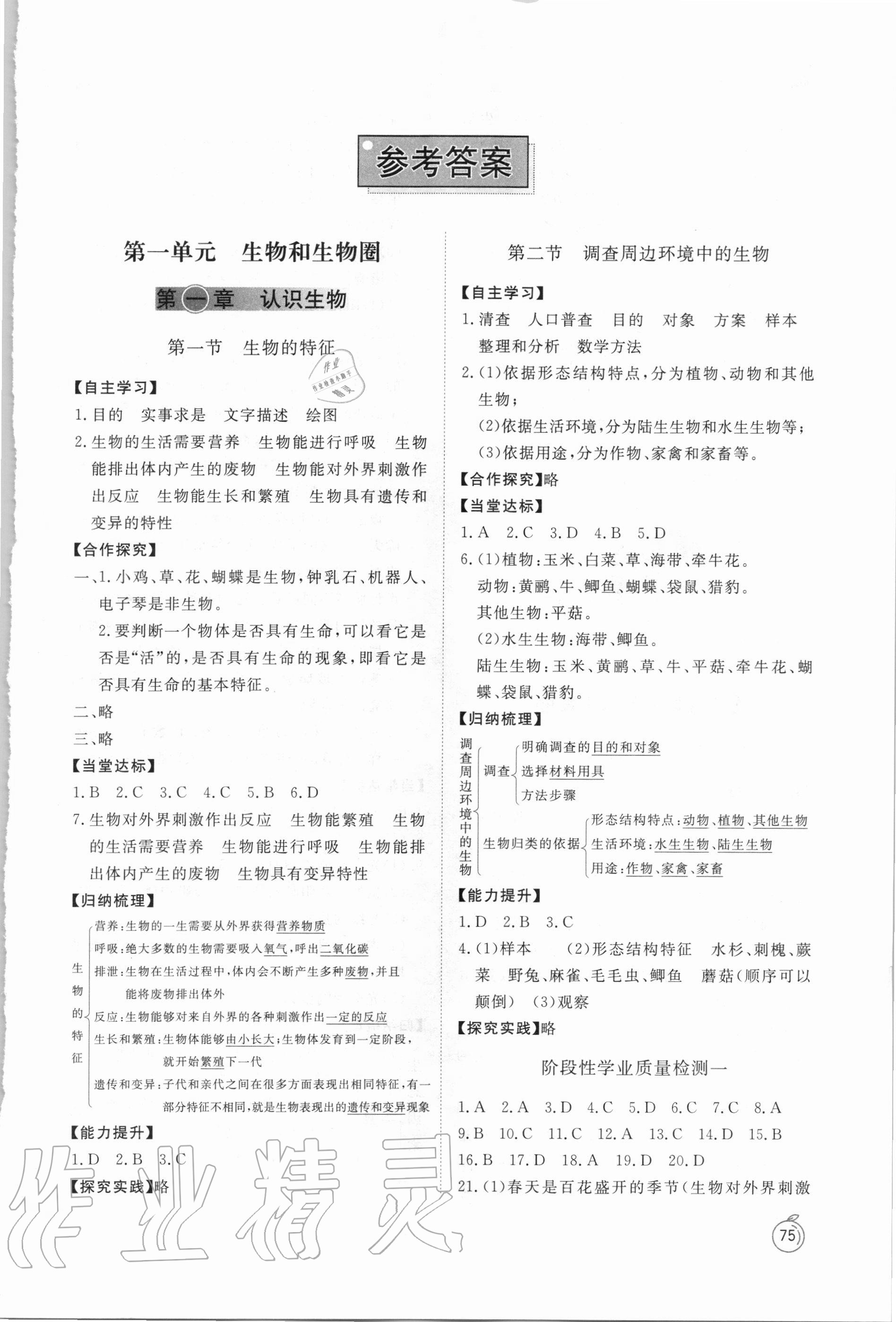 2020年初中同步練習(xí)冊六年級生物學(xué)上冊魯科版54制山東友誼出版社 第1頁