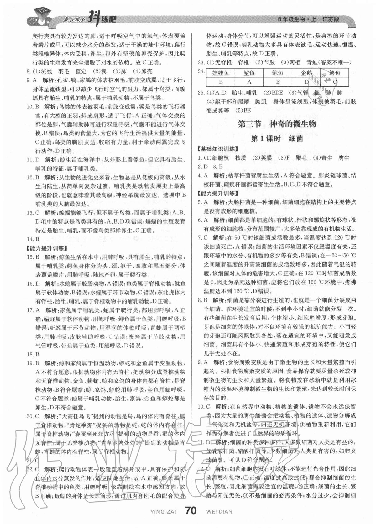 2020年抖練吧八年級生物上冊江蘇版 參考答案第4頁