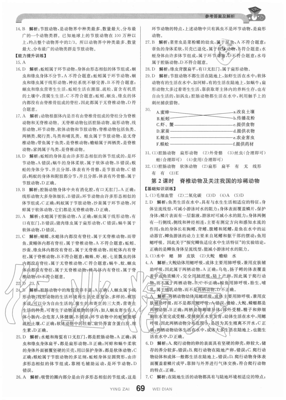 2020年抖練吧八年級(jí)生物上冊(cè)江蘇版 參考答案第3頁(yè)