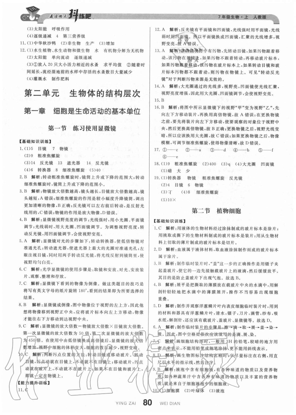 2020年抖練吧七年級生物上冊人教版 參考答案第6頁