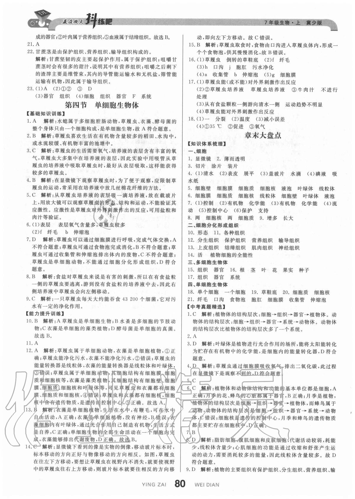 2020年抖練吧七年級生物上冊冀少版 參考答案第6頁