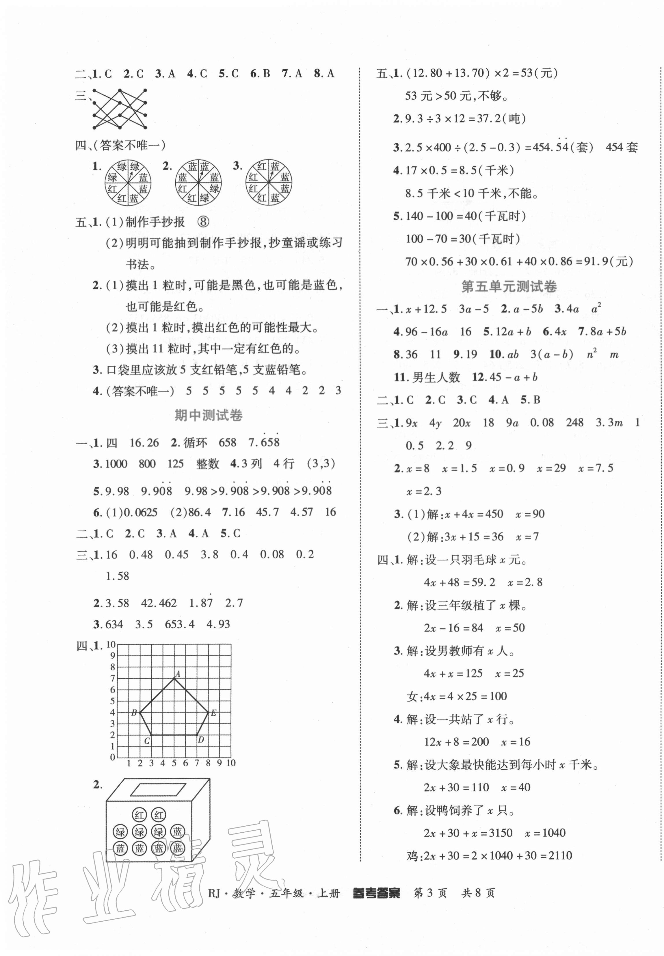 2020年金榜必刷卷五年級數學上冊人教版 第3頁