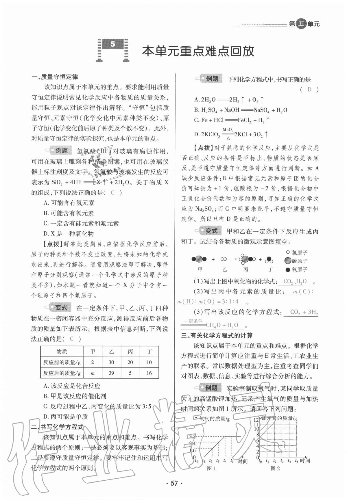 2020年一課一練創(chuàng)新練習(xí)九年級(jí)化學(xué)全一冊(cè)人教版 參考答案第57頁(yè)