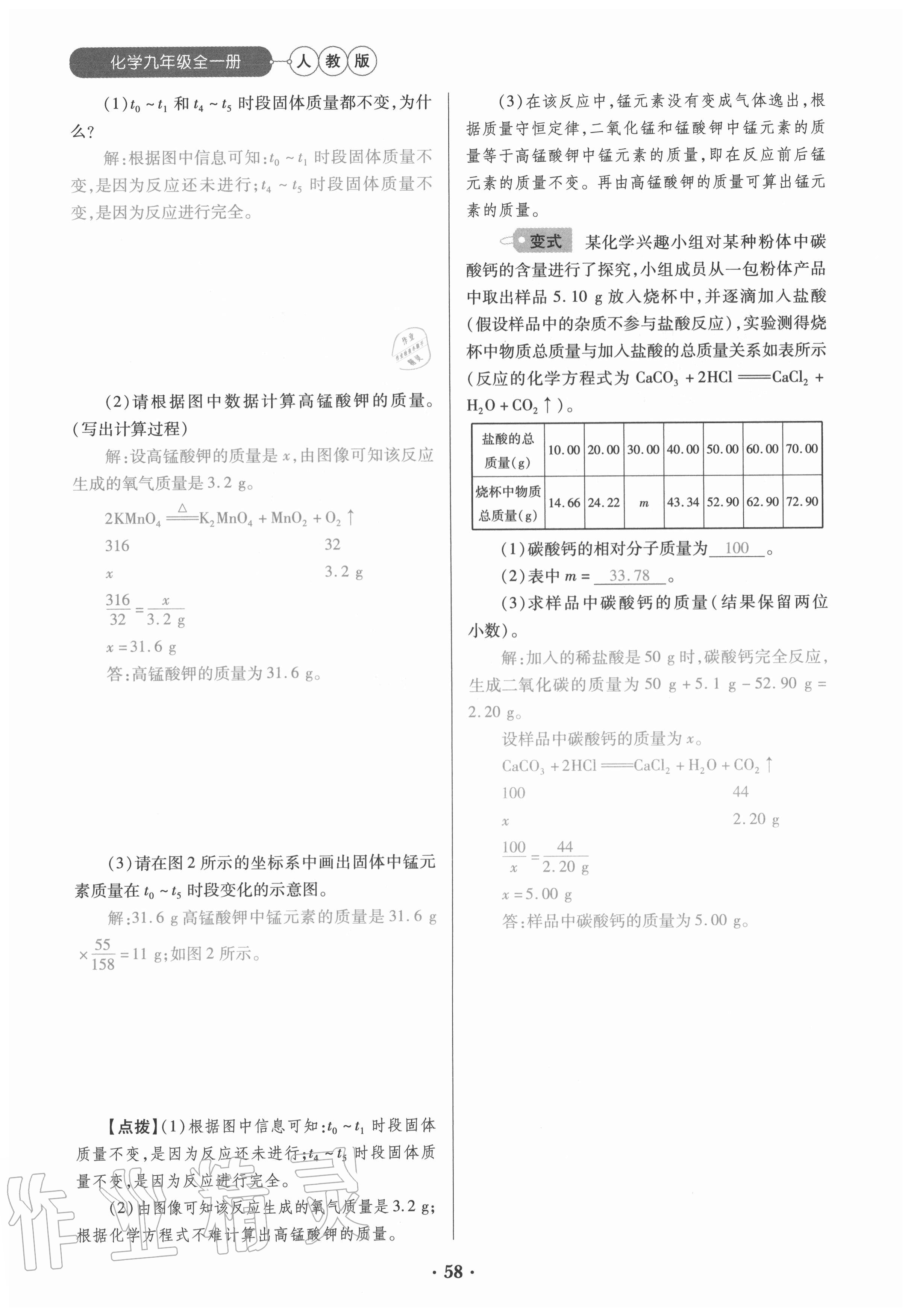 2020年一課一練創(chuàng)新練習(xí)九年級(jí)化學(xué)全一冊(cè)人教版 參考答案第58頁(yè)