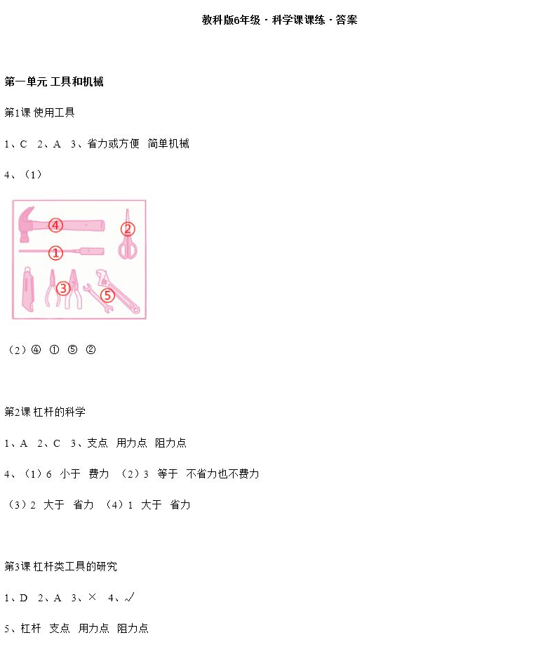 2020年科學課課練六年級科學上冊教科版 參考答案第1頁