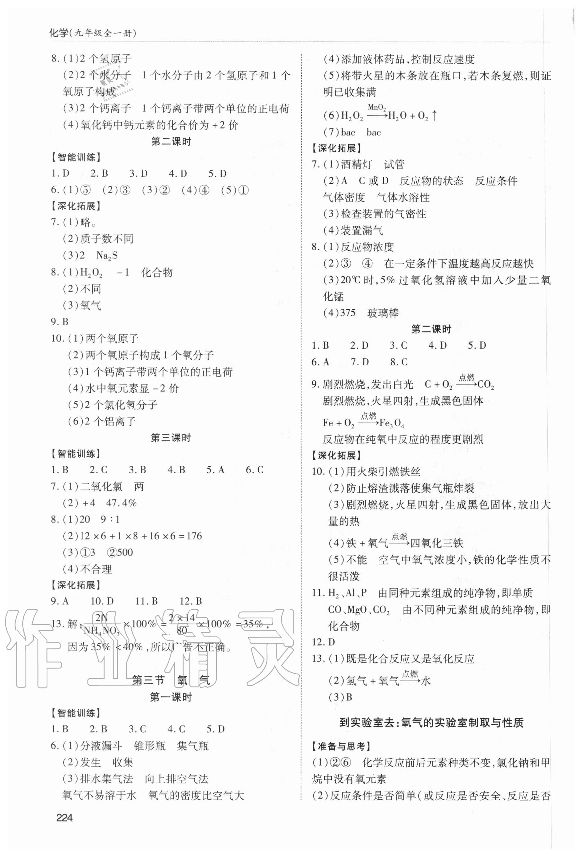 2020年新课堂同步学习与探究九年级化学全一册鲁教版 参考答案第5页