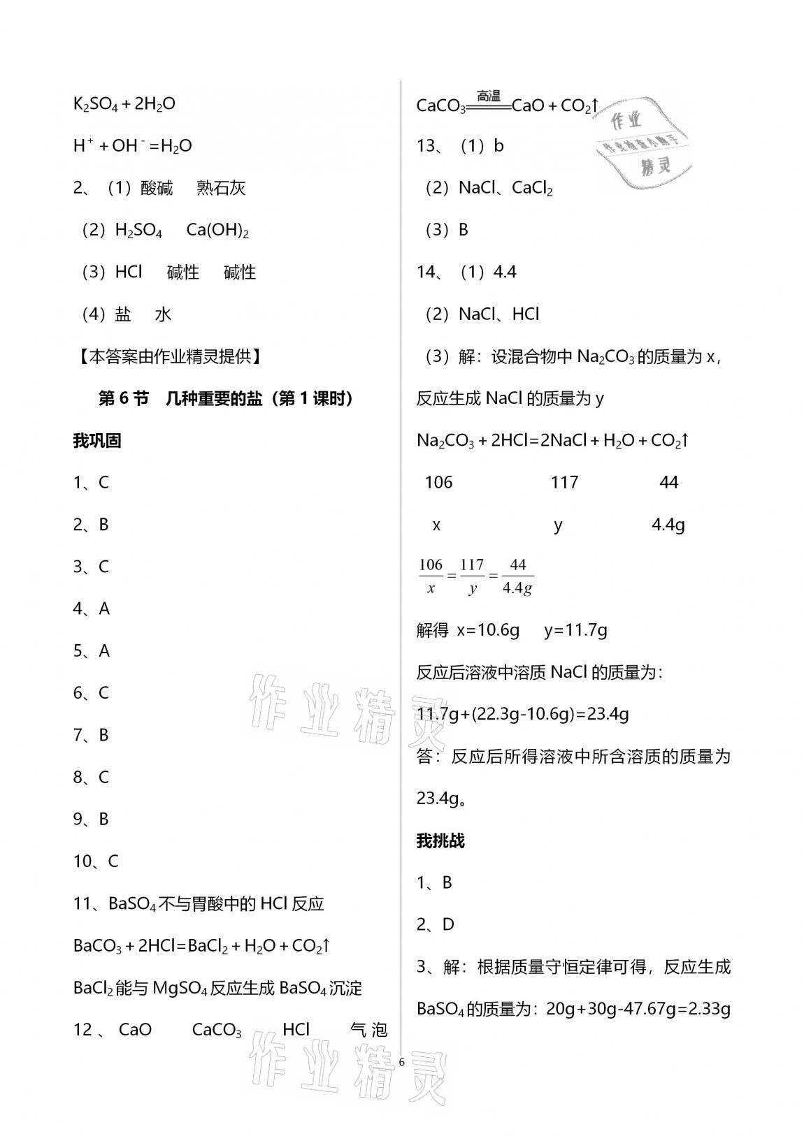 2020年导学新作业九年级科学上册浙教版B版 第6页