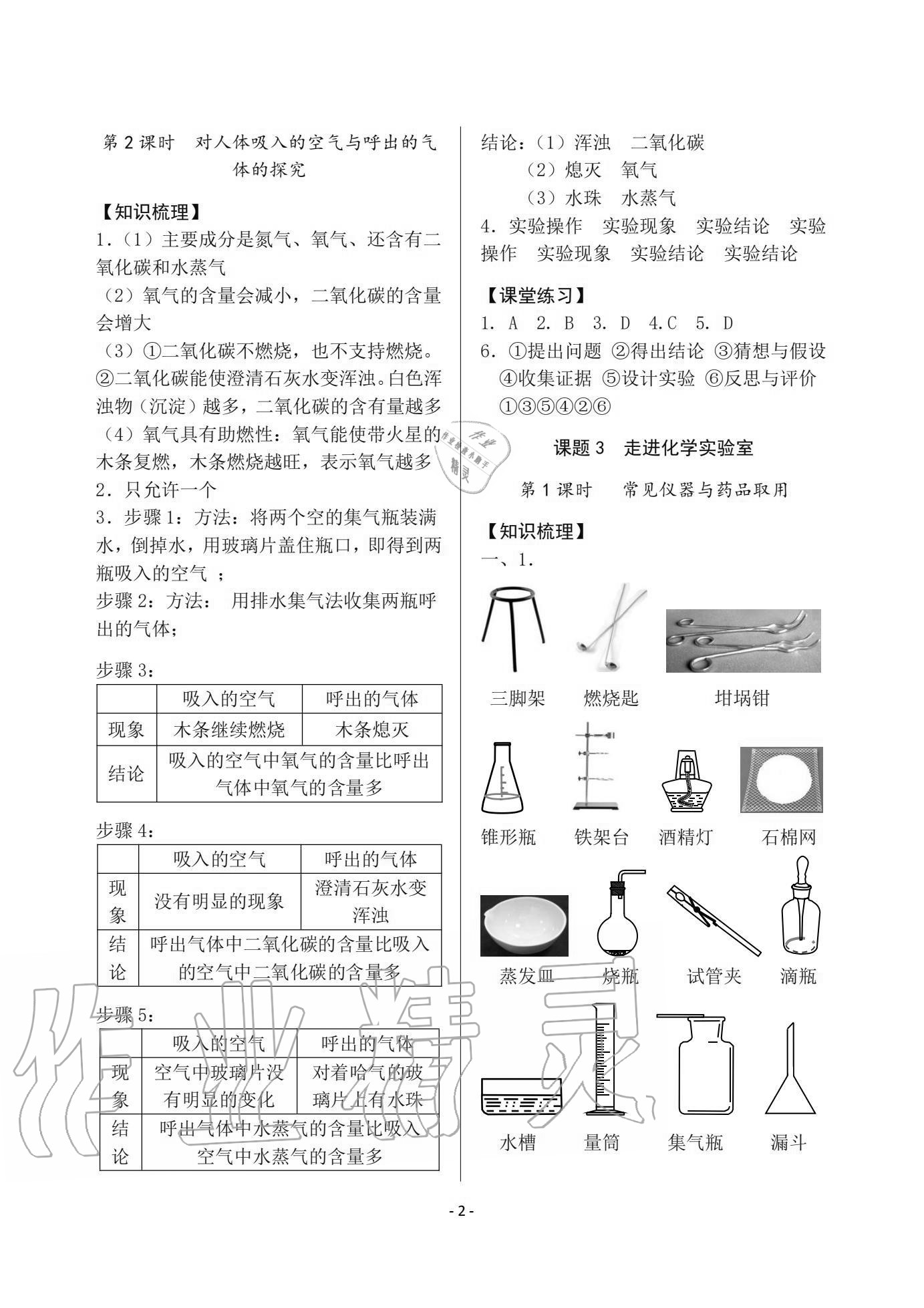 2020年经典导学九年级化学全一册人教版 参考答案第1页