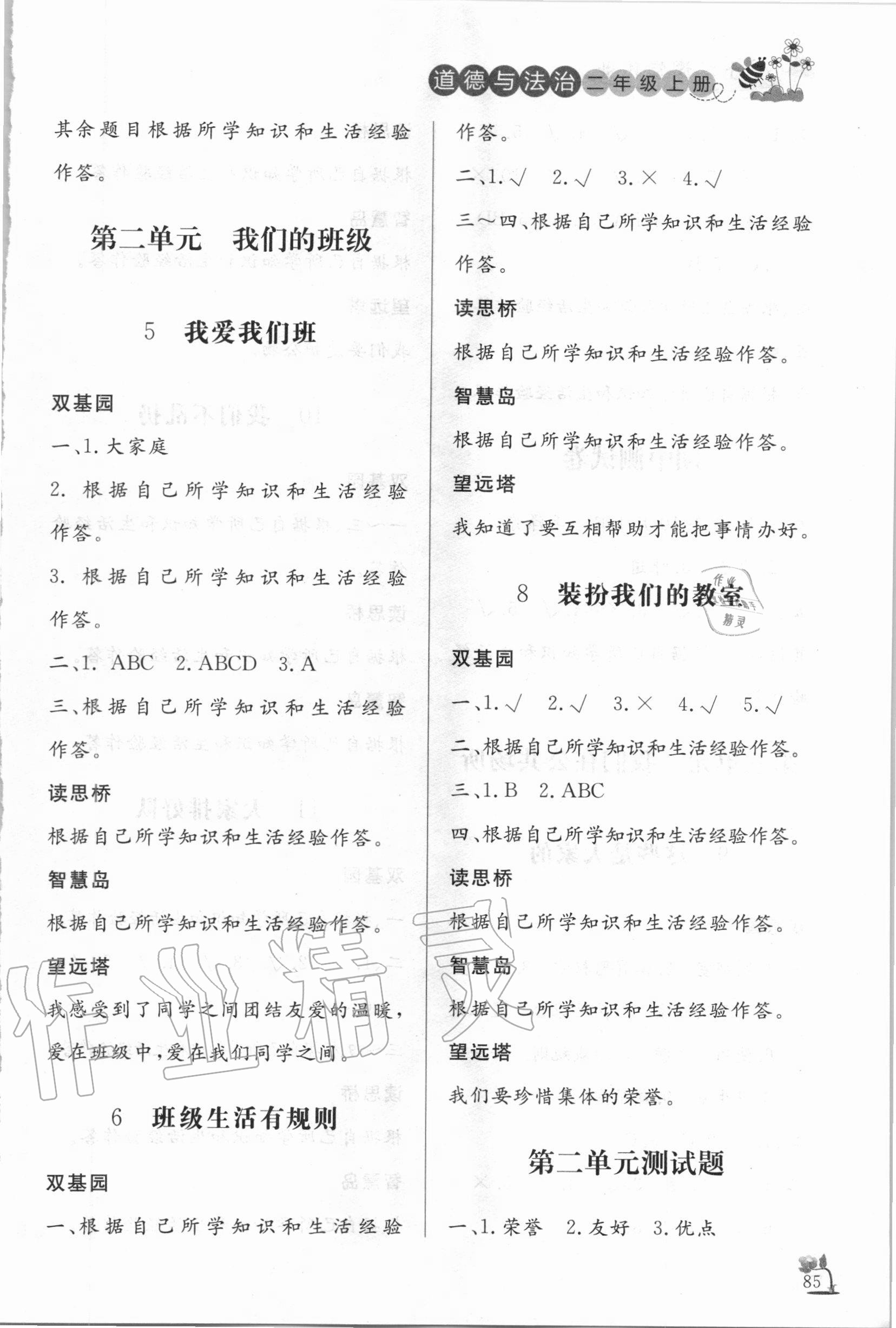 2020年小學(xué)課堂作業(yè)二年級(jí)道德與法治上冊(cè)人教版東營(yíng)專版54制 參考答案第2頁(yè)