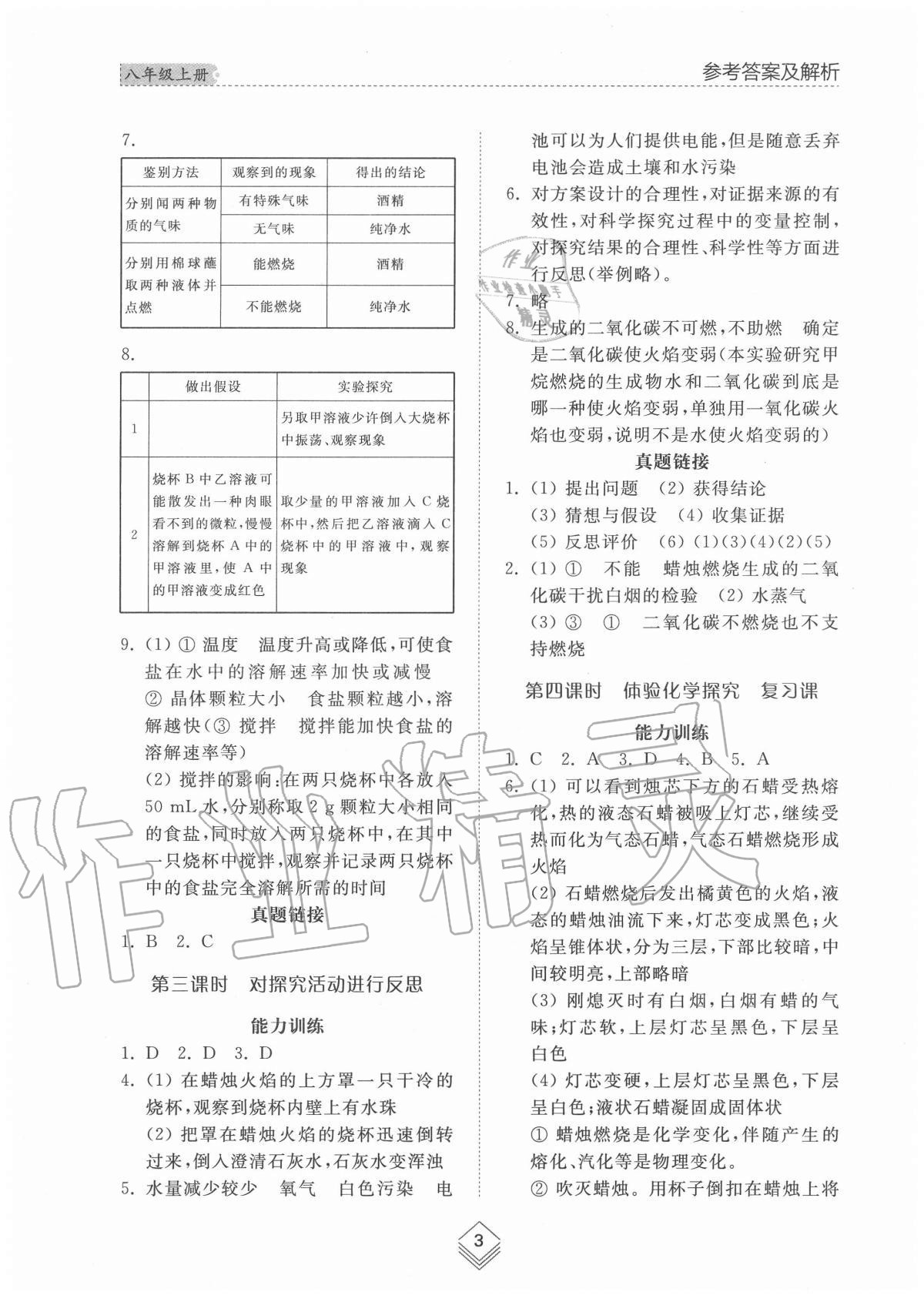 2020年综合能力训练八年级化学上册鲁教版54制 参考答案第3页