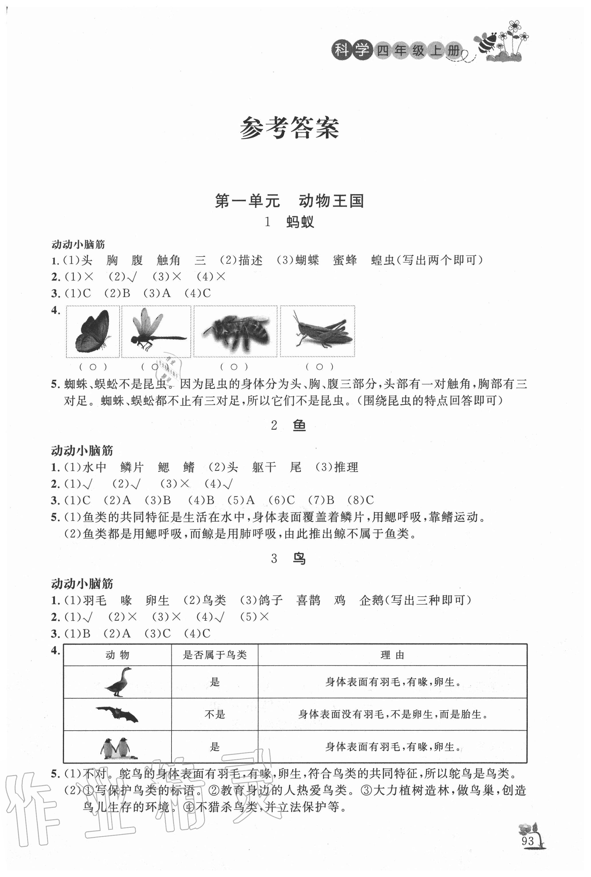 2020年小学课外作业四年级科学上册青岛版东营专版54制 第1页