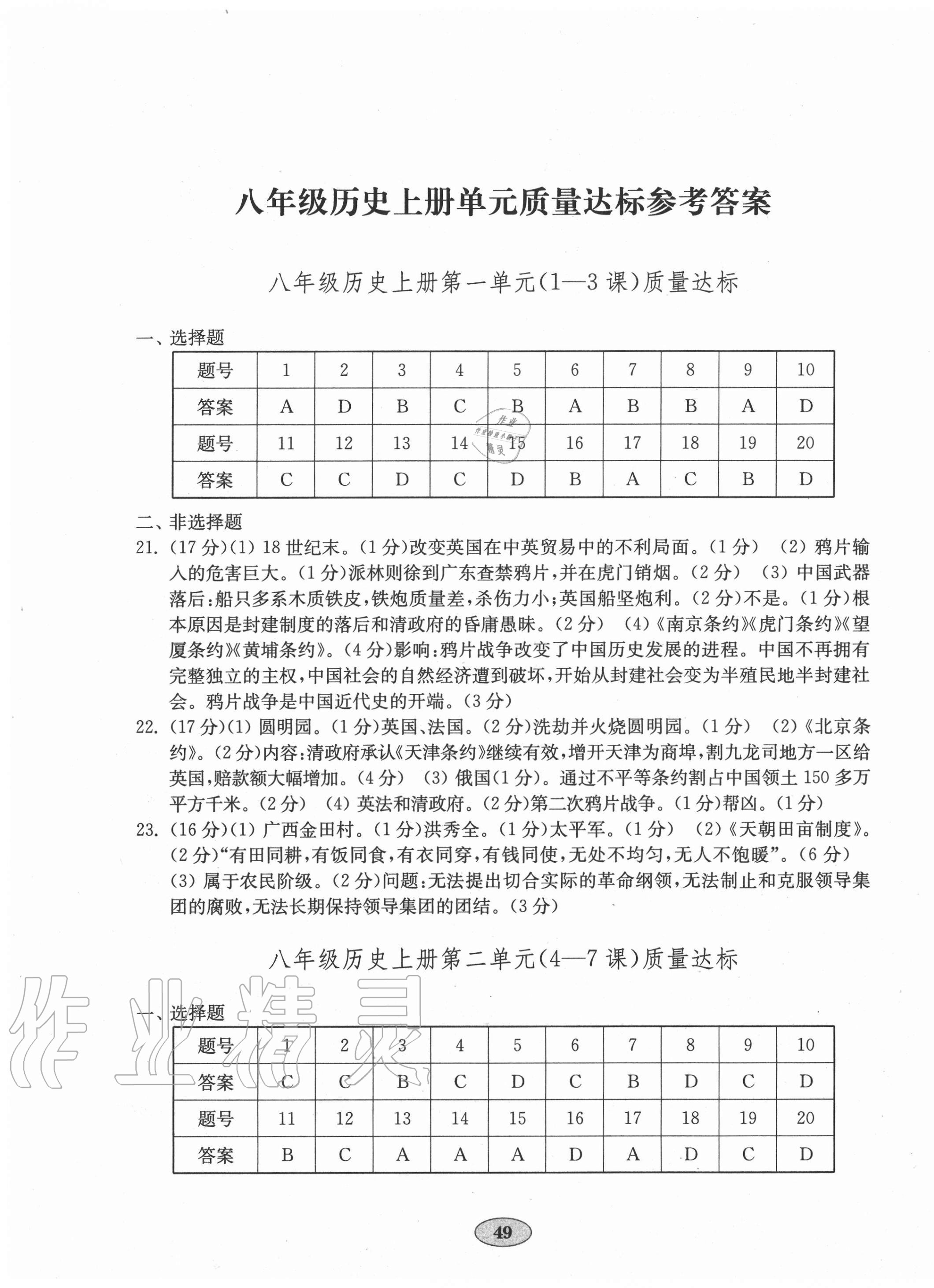 2020年初中歷史單元質(zhì)量達(dá)標(biāo)八年級(jí)上冊(cè)人教版 第1頁