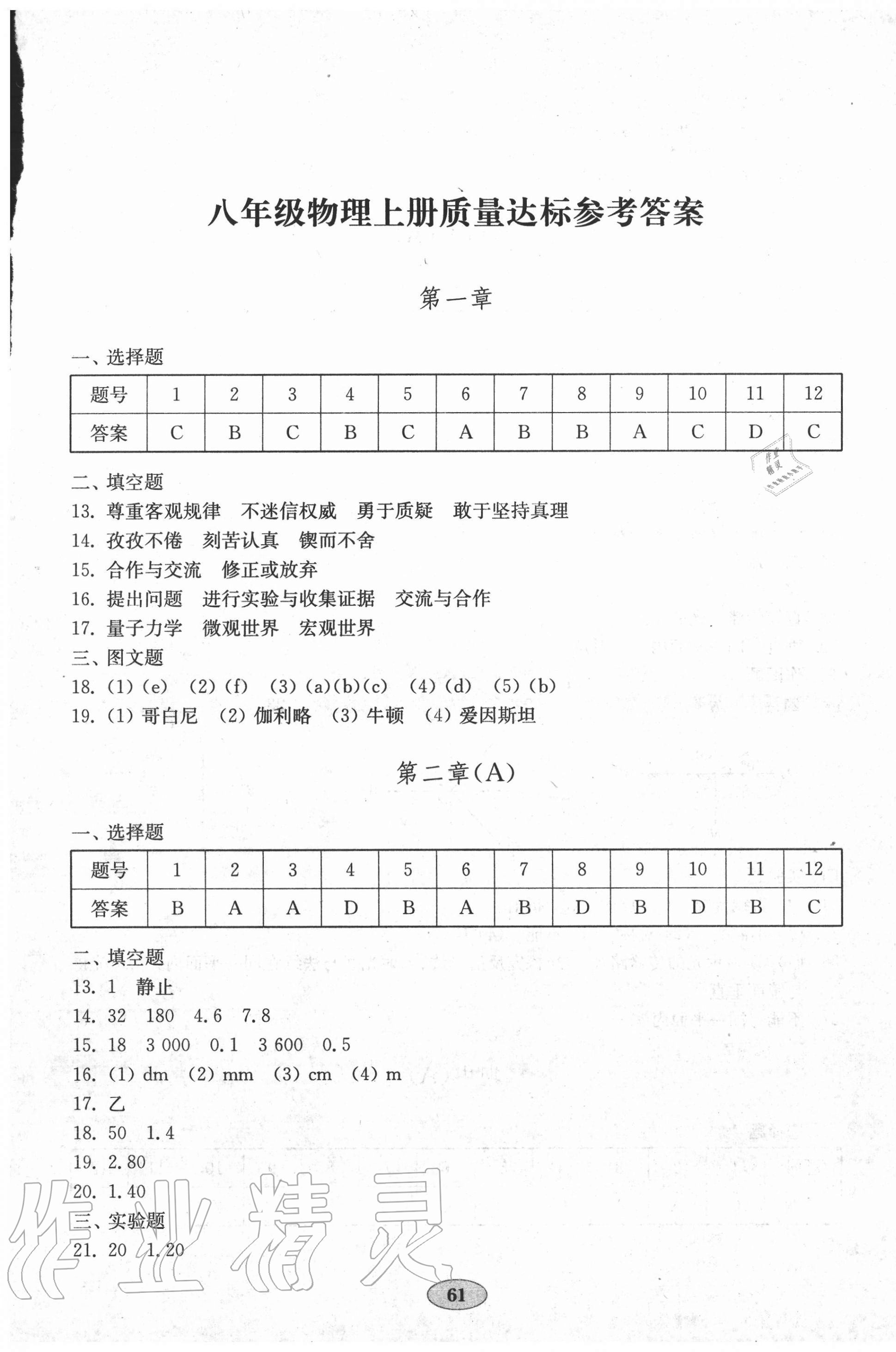 2020年初中物理單元質(zhì)量達(dá)標(biāo)八年級(jí)上冊(cè)滬科版 第1頁(yè)