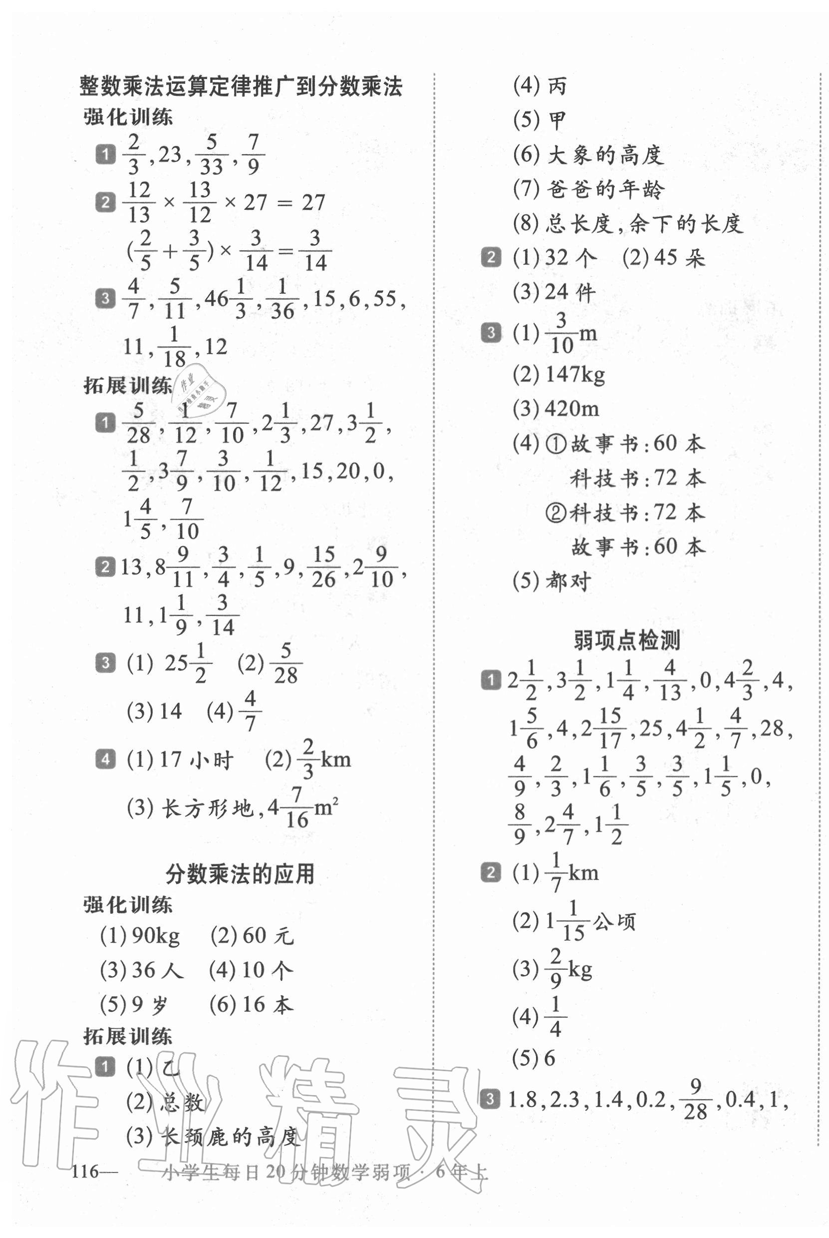 2020年小学生每日20分钟数学弱项六年级上册人教版 第3页