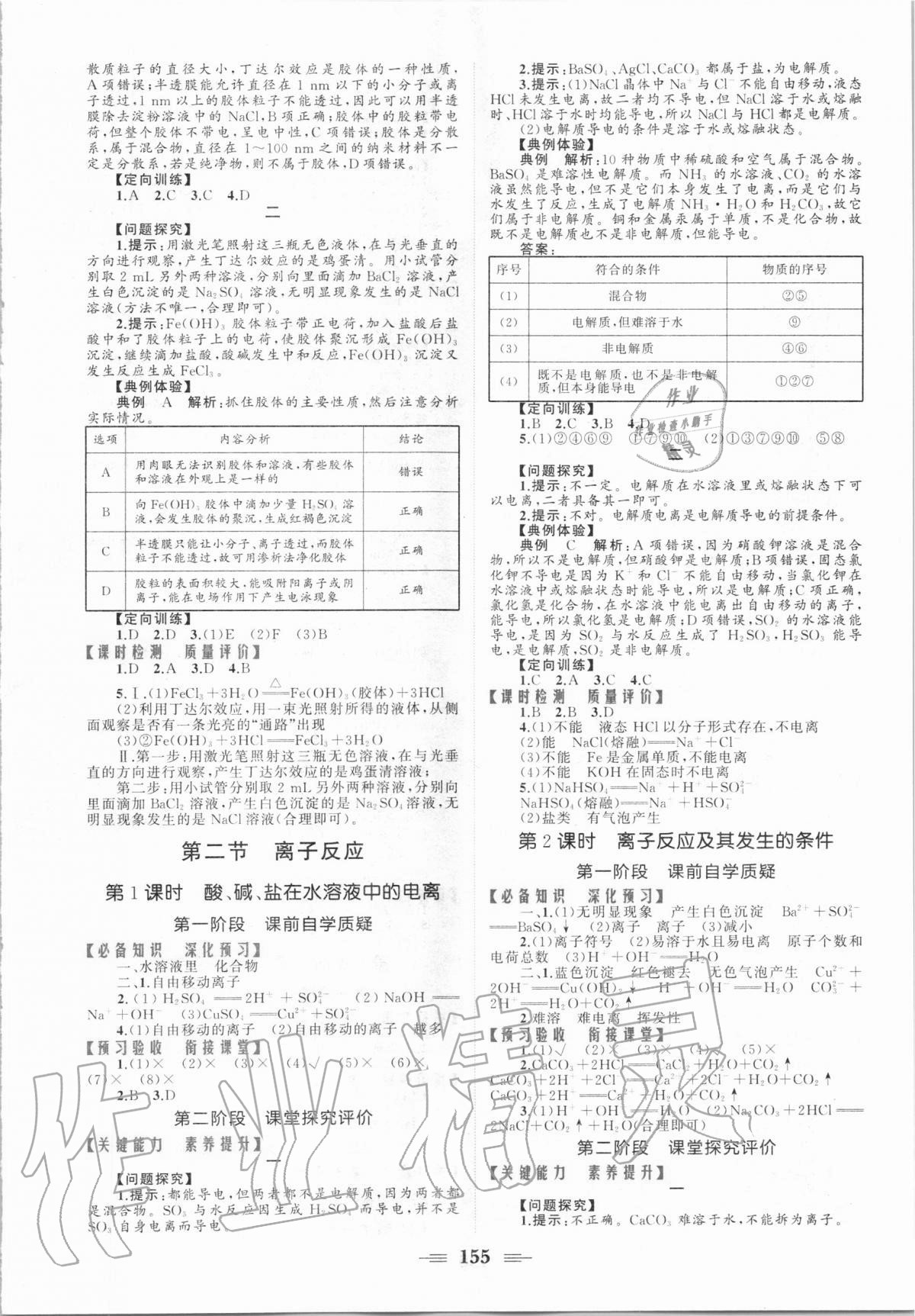 2020年点金训练精讲巧练高中化学必修一人教版 参考答案第5页