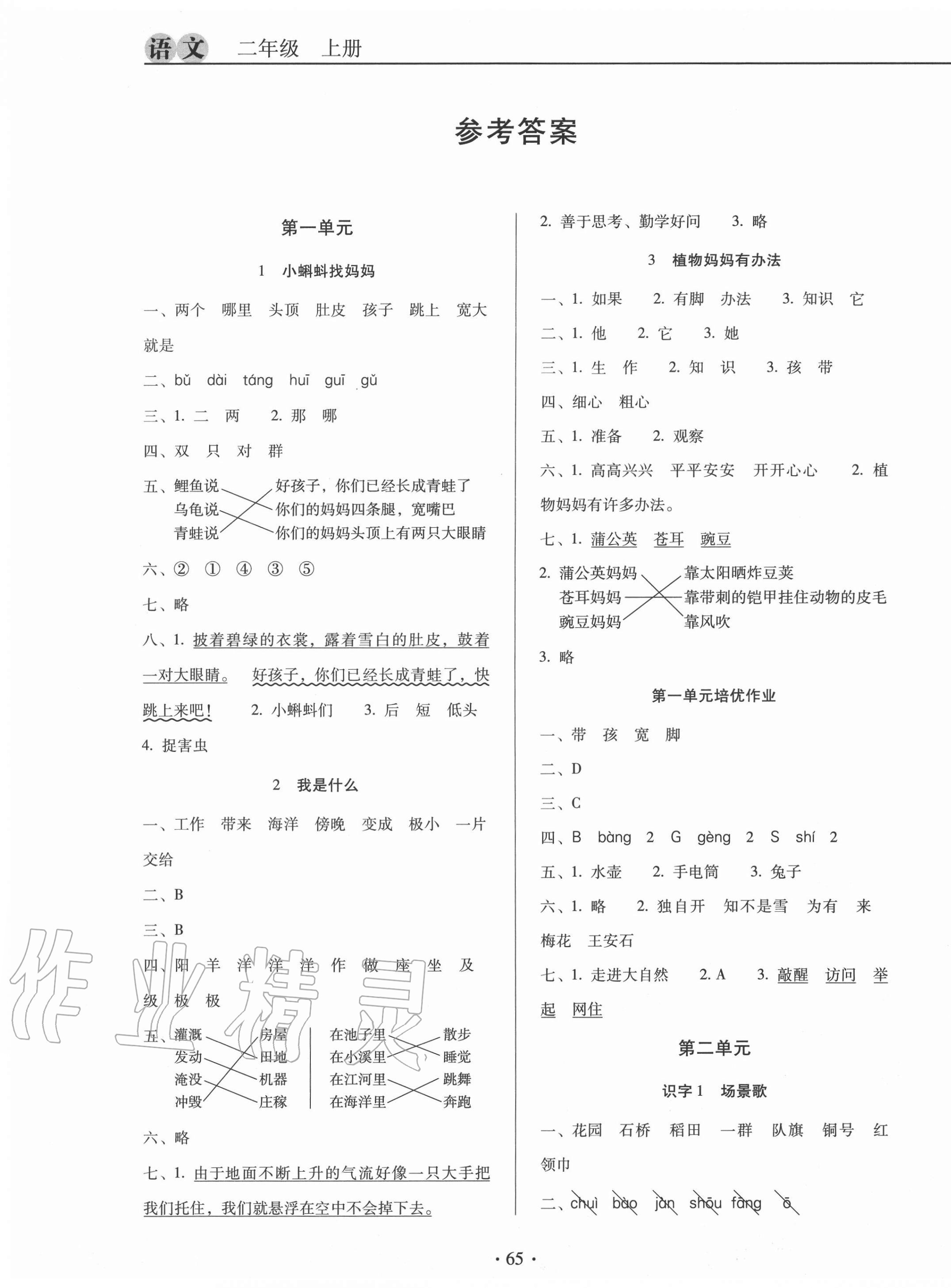 2020年名校名師培優(yōu)作業(yè)本加核心試卷二年級(jí)語文上冊(cè)人教版 第1頁