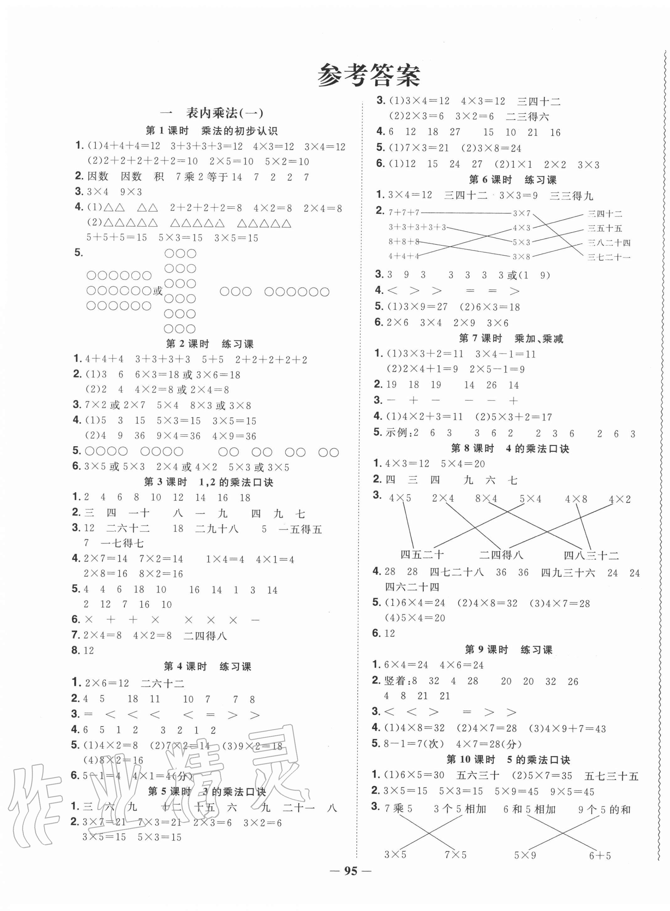 2020年陽光同學(xué)課時(shí)優(yōu)化作業(yè)二年級數(shù)學(xué)上冊西師大版 第1頁