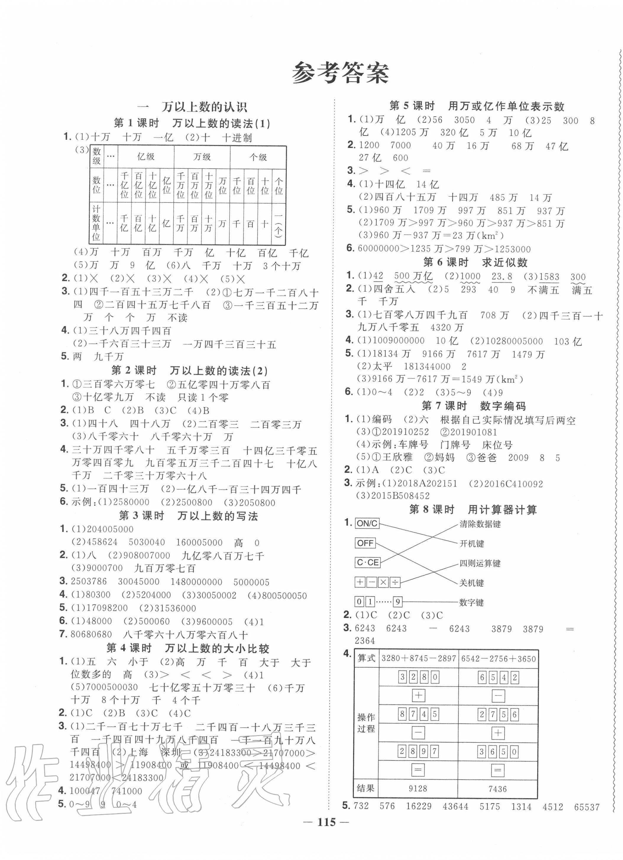 2020年阳光同学课时优化作业四年级数学上册西师大版 第1页