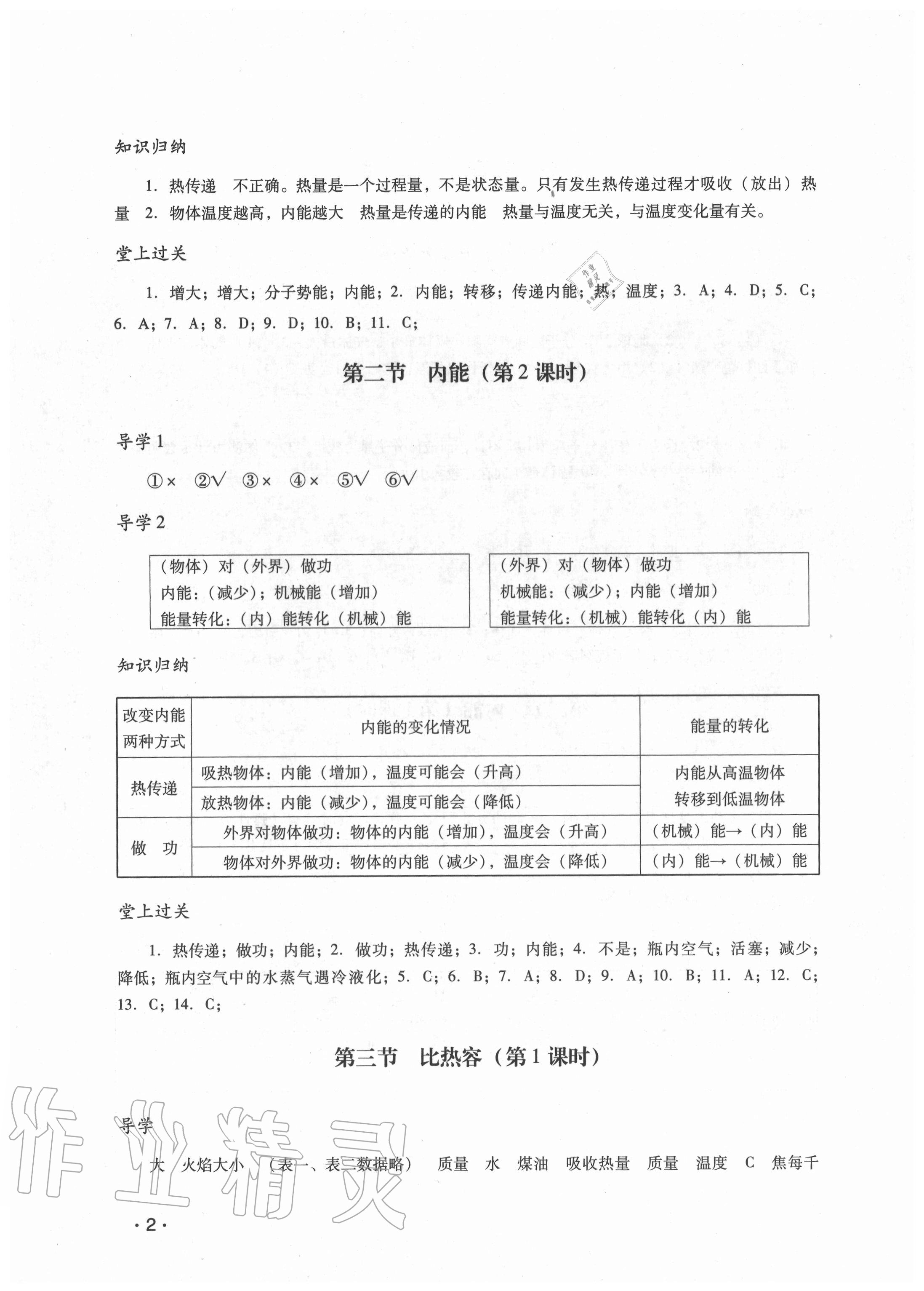 2020年经典导学九年级物理全一册人教版 参考答案第2页