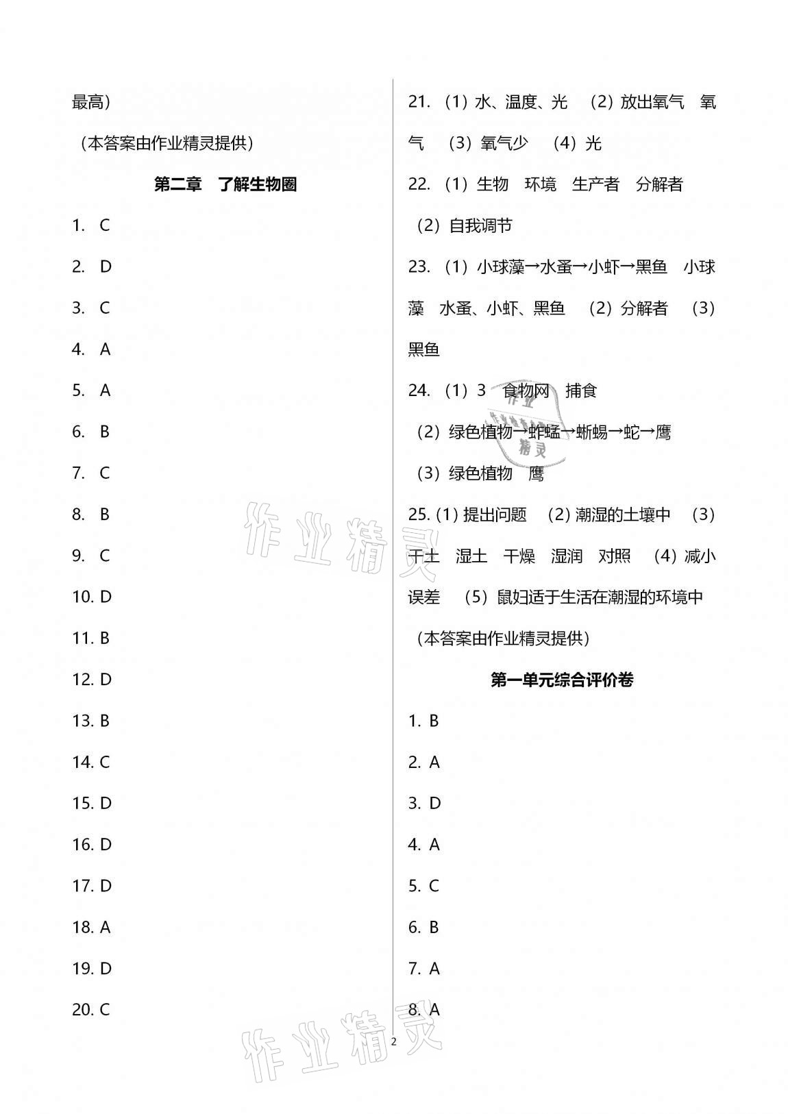 2020年新課標(biāo)節(jié)節(jié)高單元評價與階段月考試卷七年級生物學(xué)上冊人教版 第2頁