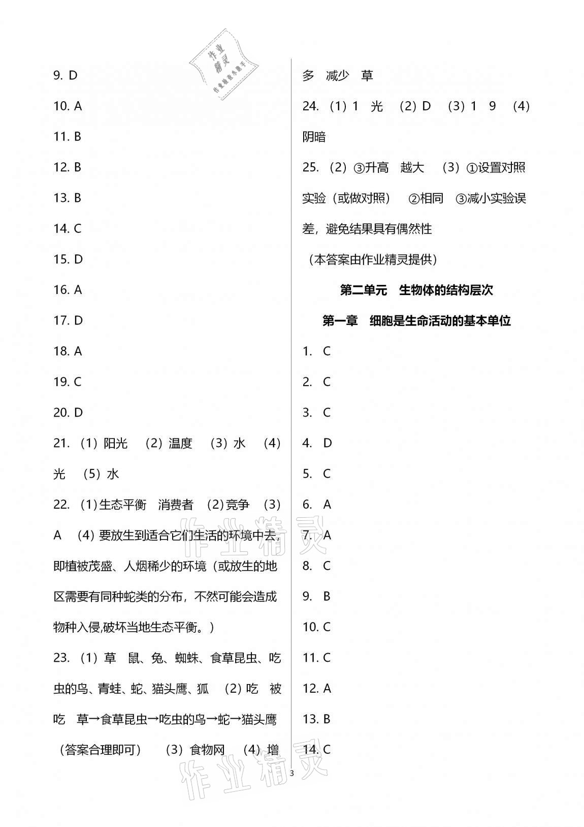 2020年新課標節(jié)節(jié)高單元評價與階段月考試卷七年級生物學上冊人教版 第3頁