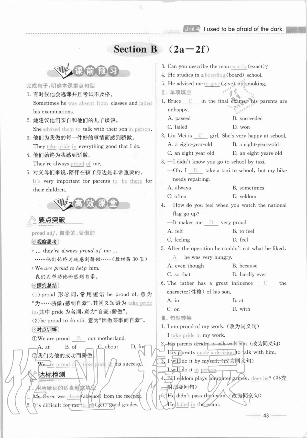 2020年人教金学典同步解析与测评九年级英语全一册人教版云南专版 参考答案第43页