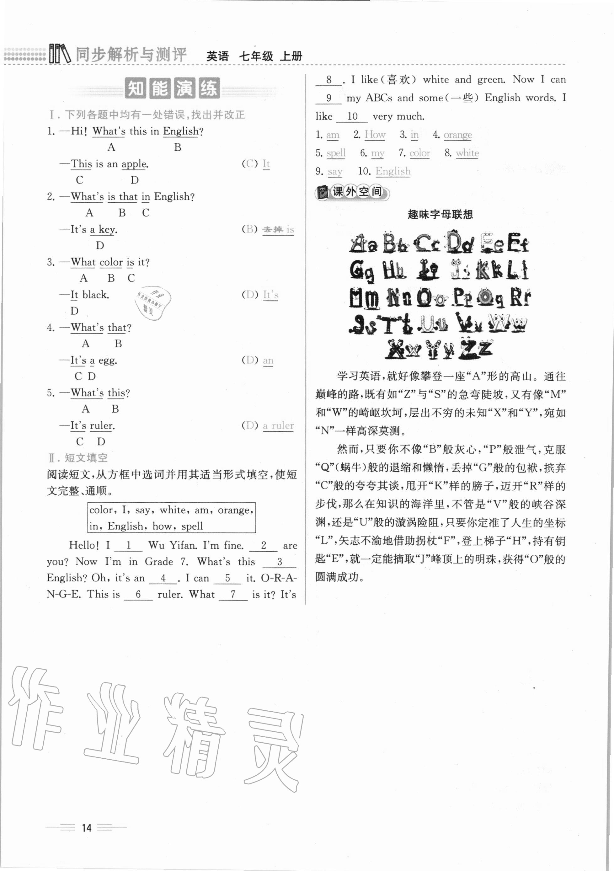 2020年人教金學(xué)典同步解析與測評七年級英語上冊人教版云南專版 第14頁