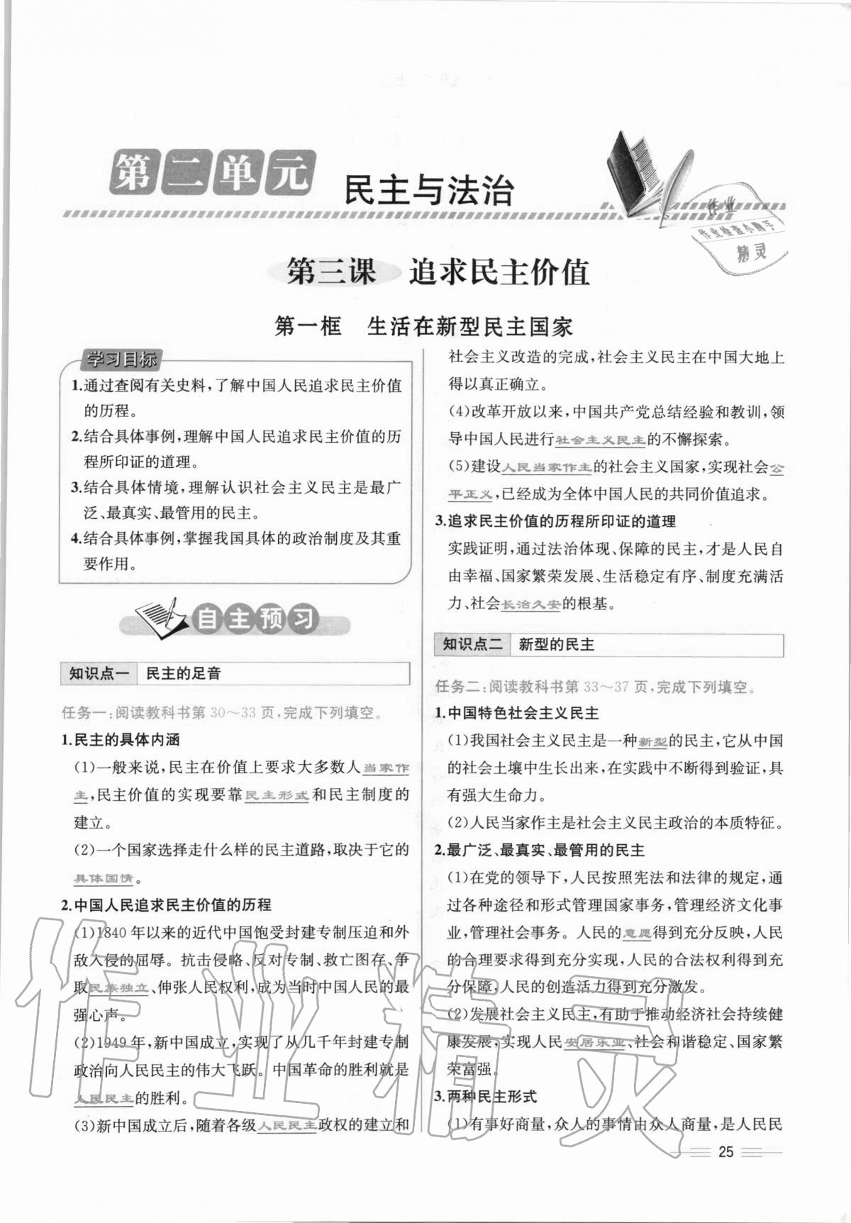 2020年人教金学典同步解析与测评九年级道德与法治上册人教版云南专版 第25页