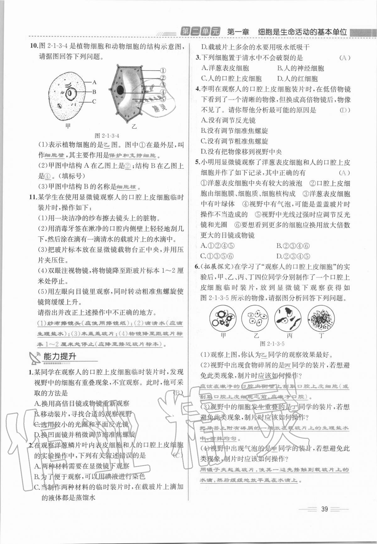 2020年人教金学典同步解析与测评七年级生物学上册人教版云南专版 第39页