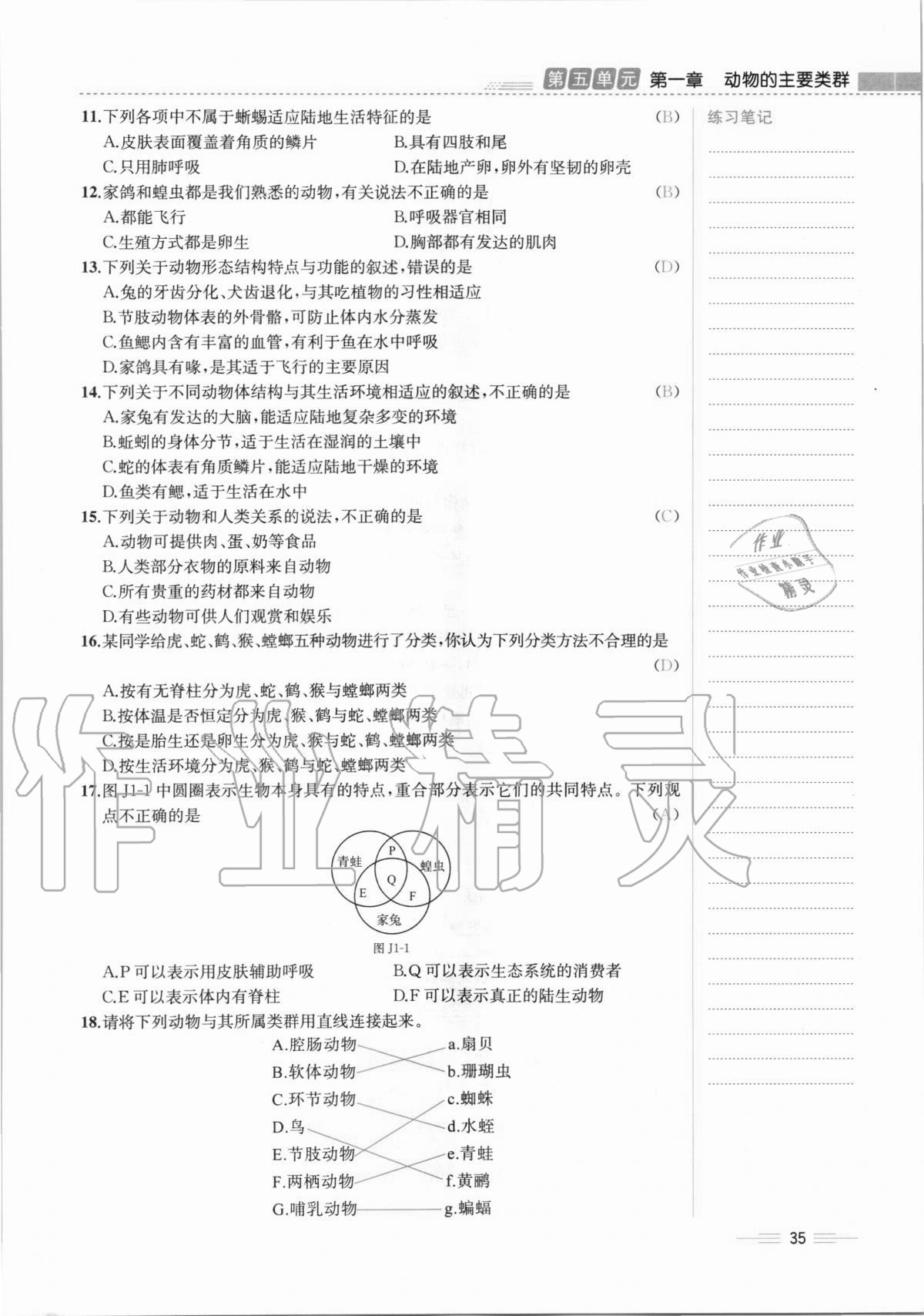 2020年人教金学典同步解析与测评八年级生物学上册人教版云南专版 第35页