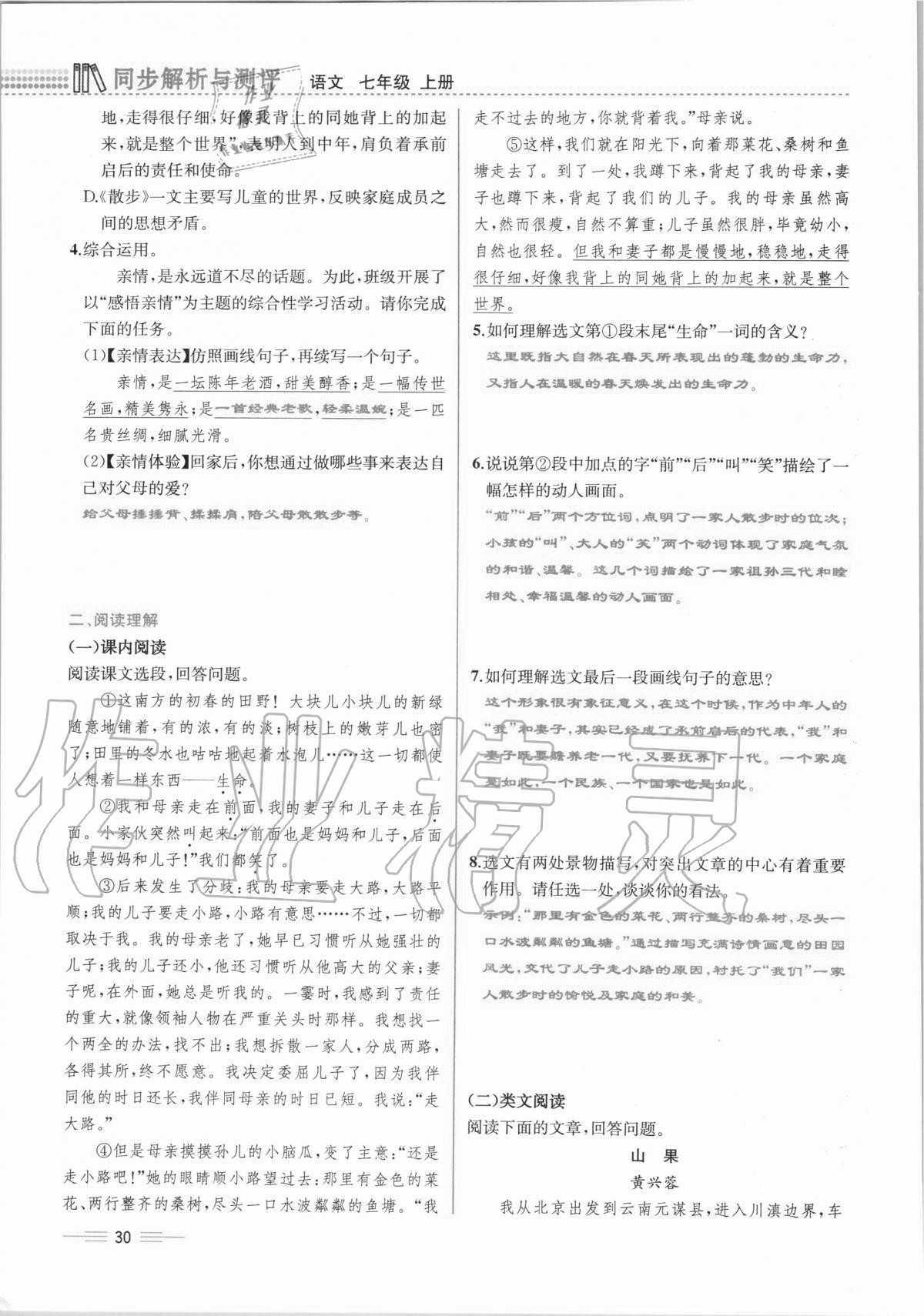 2020年人教金学典同步解析与测评七年级语文上册人教版云南专版 第30页